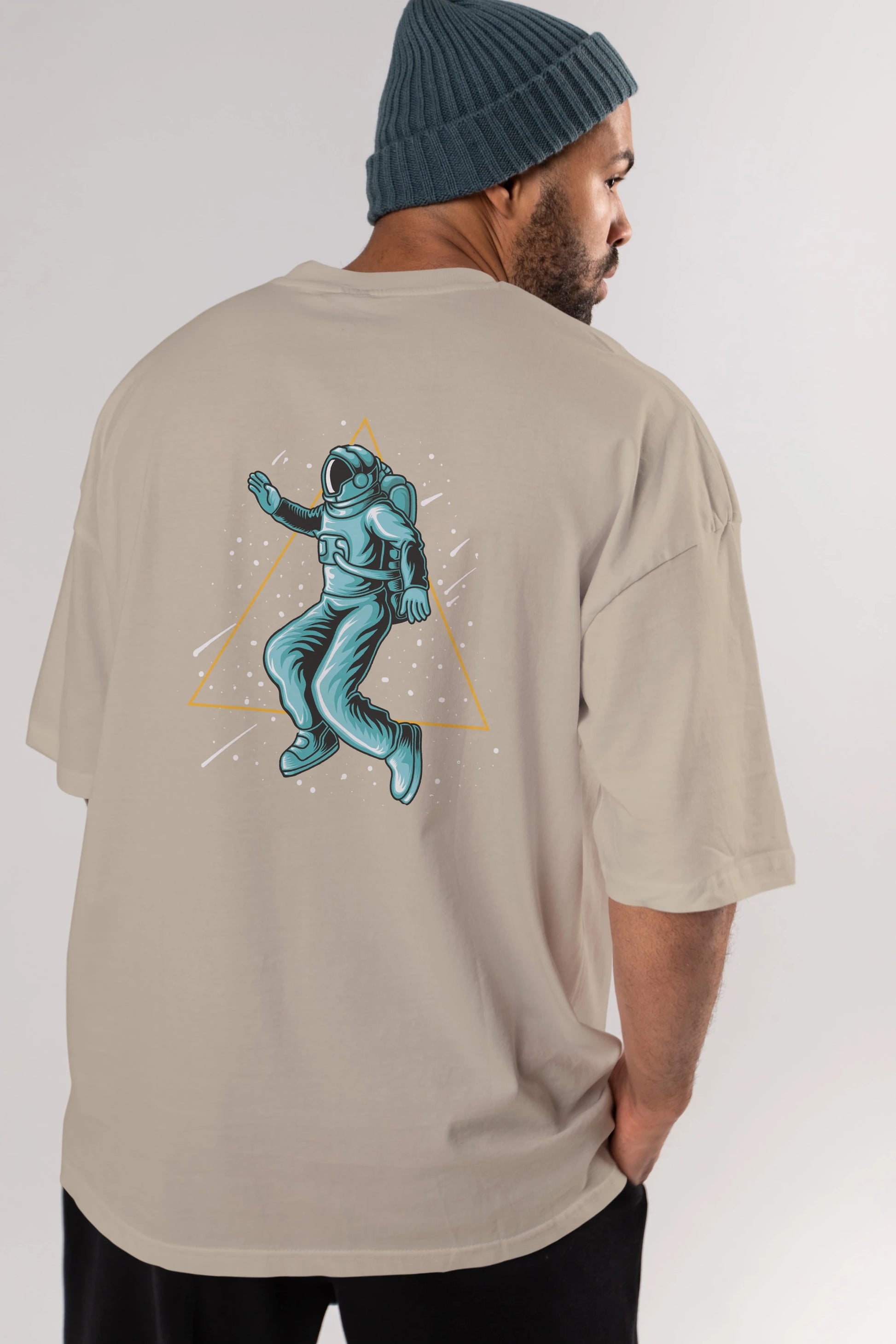 Astronaut Starry Triangle Arka Baskılı Oversize t-shirt Erkek Kadın Unisex
