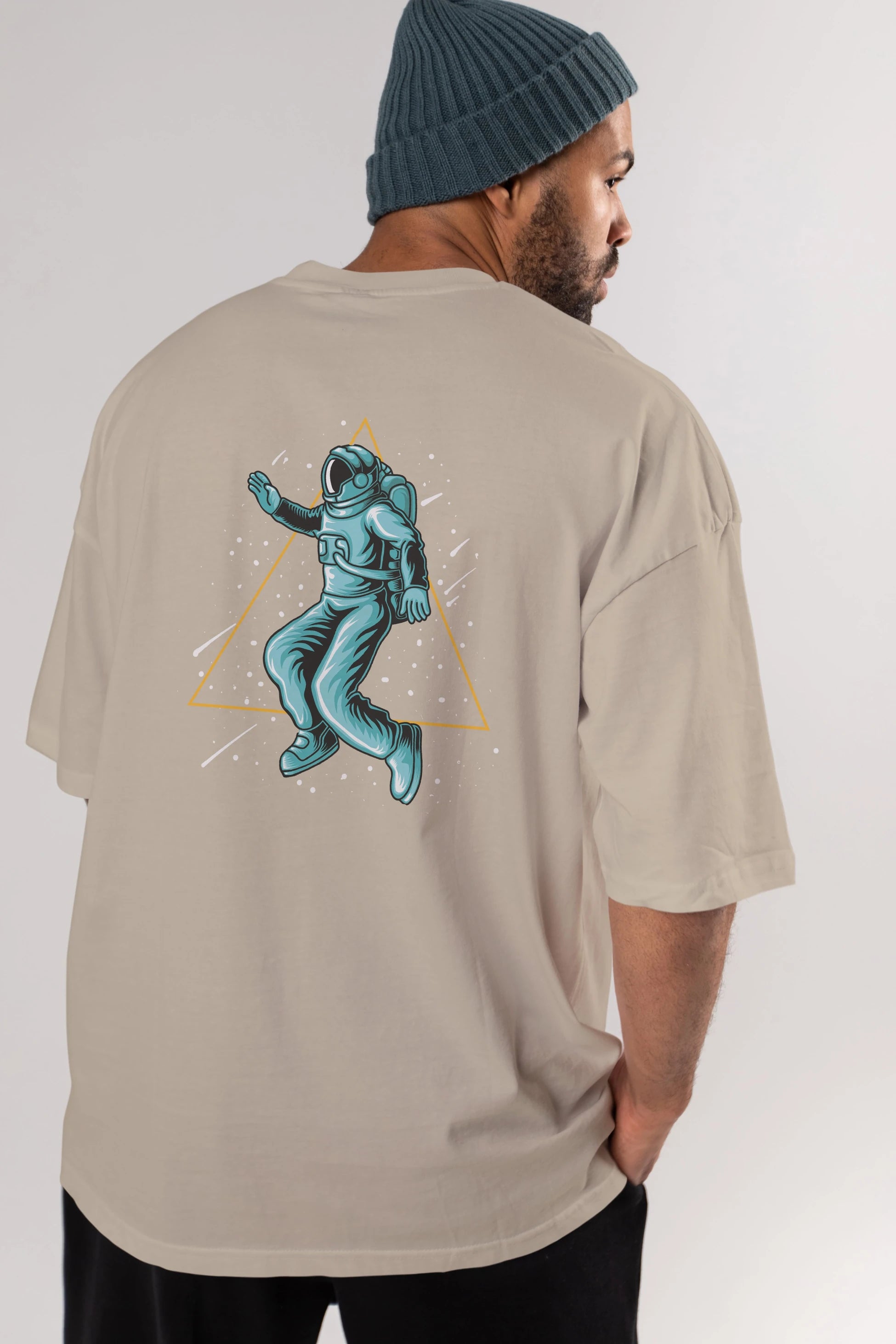 Astronaut Starry Triangle Arka Baskılı Oversize t-shirt Erkek Kadın Unisex