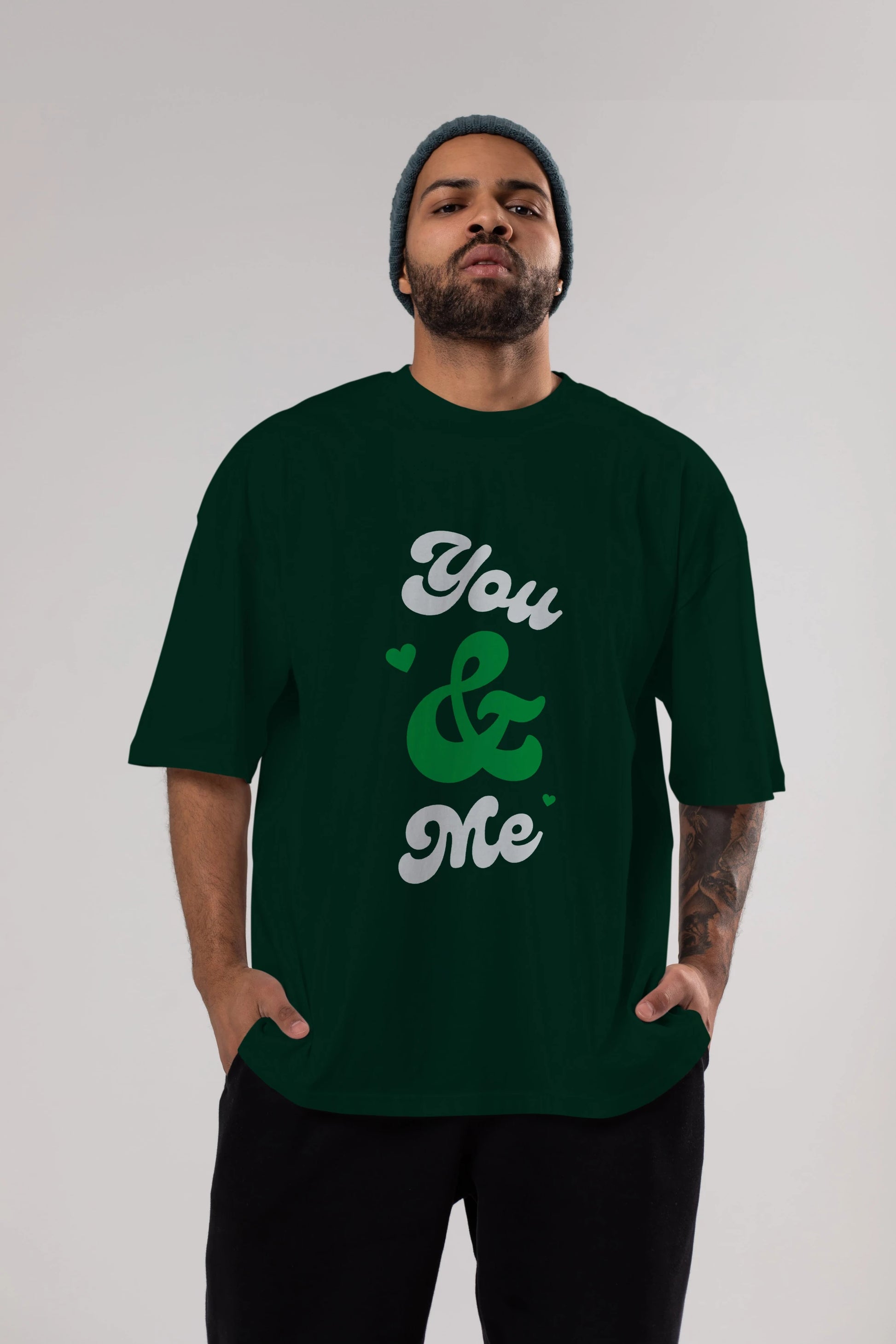You and Me Yazılı Ön Baskılı Oversize t-shirt Erkek Kadın Unisex