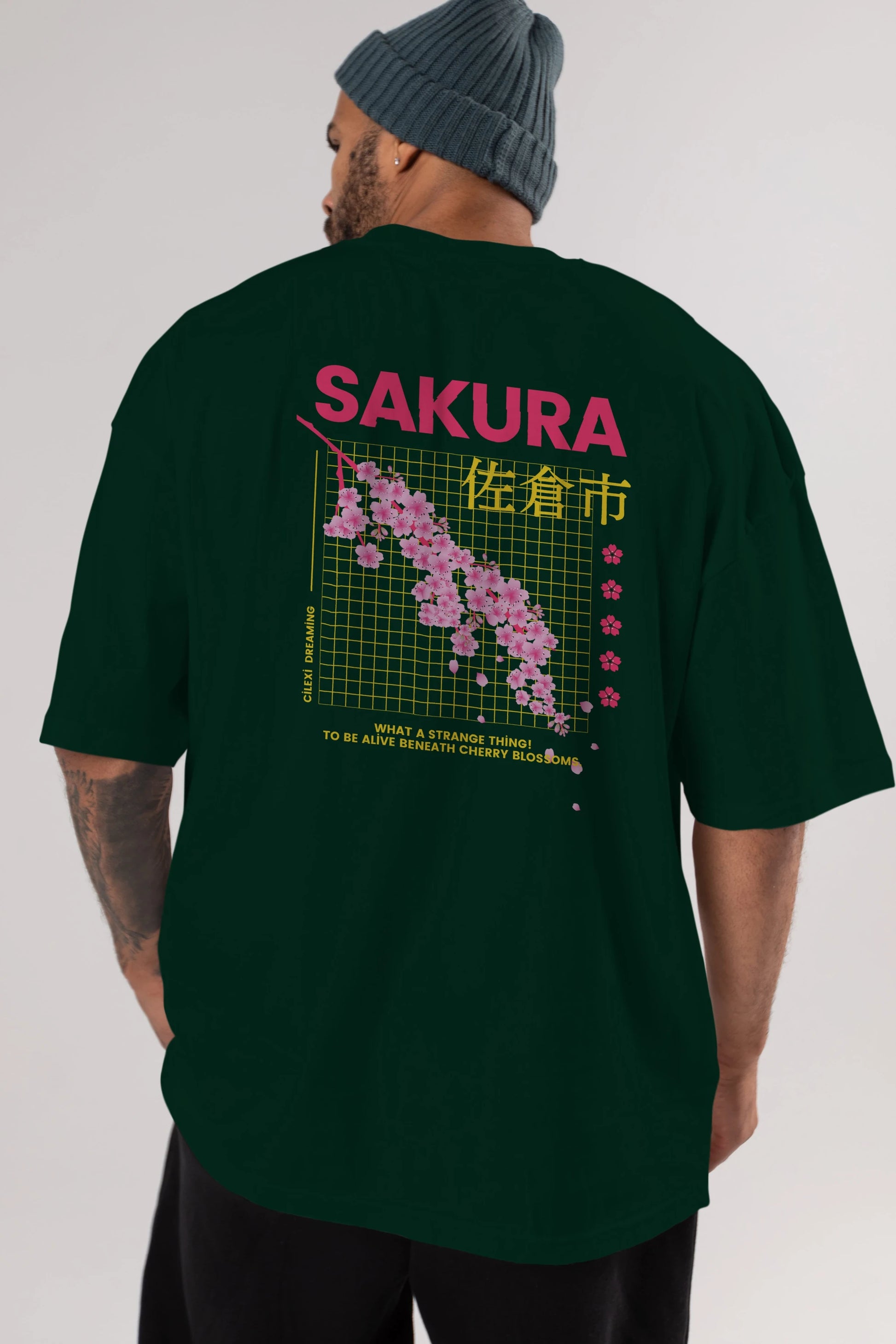 Sakura Streetwear Arka Baskılı Oversize t-shirt Erkek Kadın Unisex