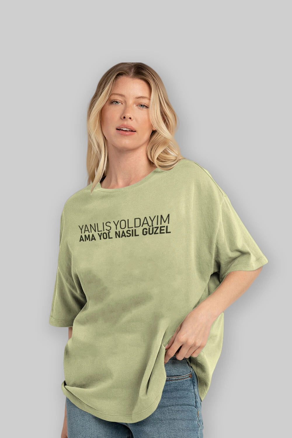 Yanlış Yoldayım Ama Yol Ön Baskılı Oversize t-shirt %100 pamuk Erkek Kadın Unisex