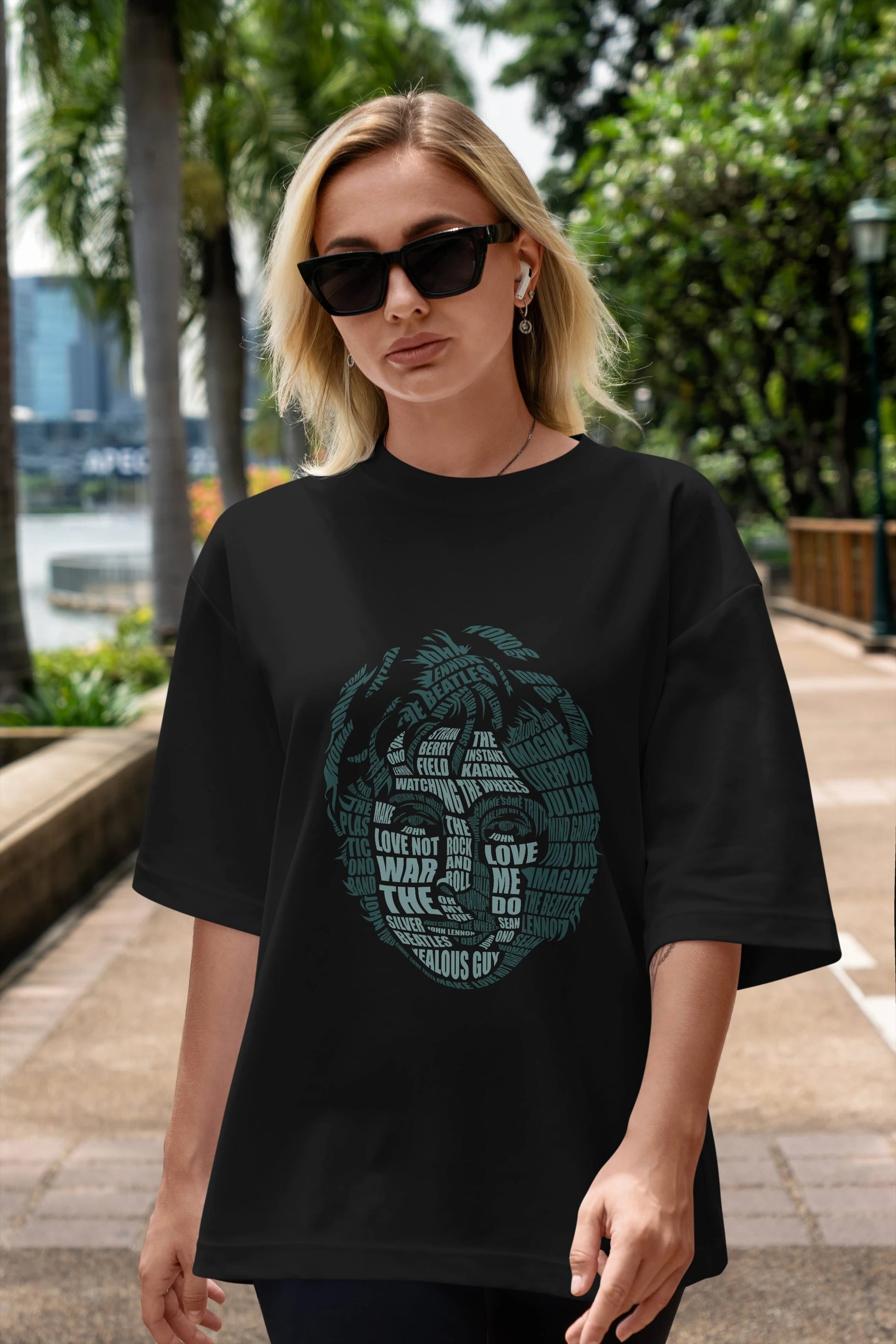John Lennon Calligram Ön Baskılı Oversize t-shirt %100 pamuk Erkek Kadın Unisex