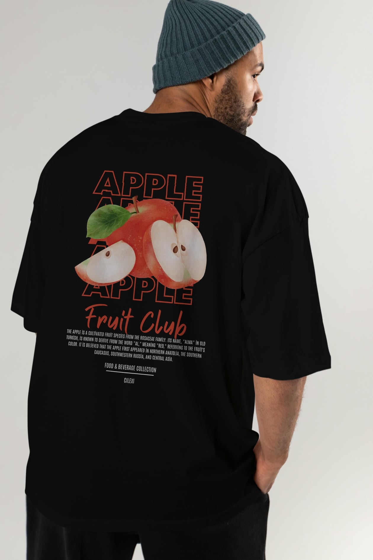 Apple Arka Baskılı Oversize t-shirt Erkek Kadın Pamuk Bisiklet Yaka tişort