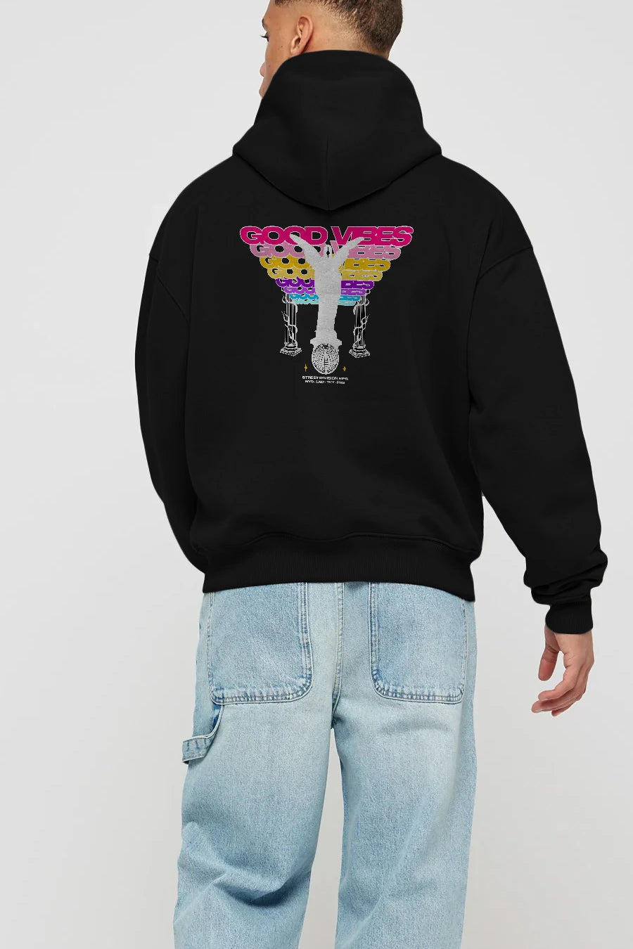 Good Vibes Arka Baskılı Hoodie Oversize Kapüşonlu Sweatshirt Erkek Kadın Unisex