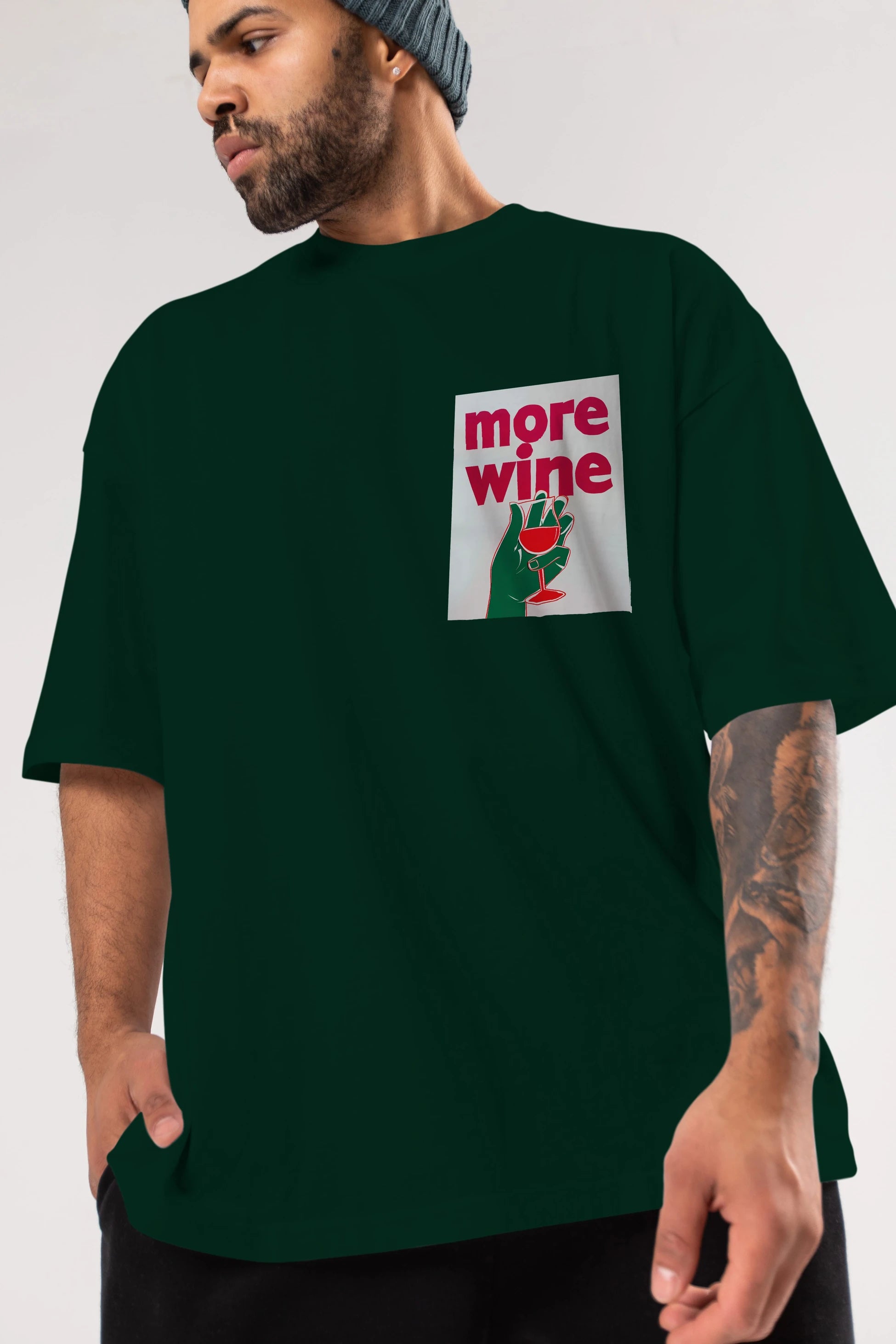 More Wine 3 Ön Sol Baskılı Oversize t-shirt Erkek Kadın Unisex %100 Pamuk Bisiklet Yaka tişort
