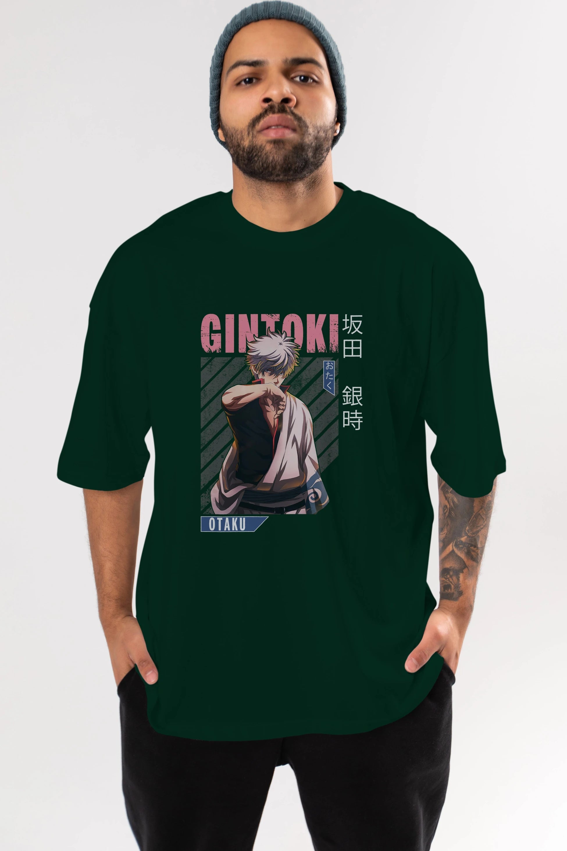 Gintoki Sakata Anime Ön Baskılı Oversize t-shirt %100 pamuk Erkek Kadın Unisex