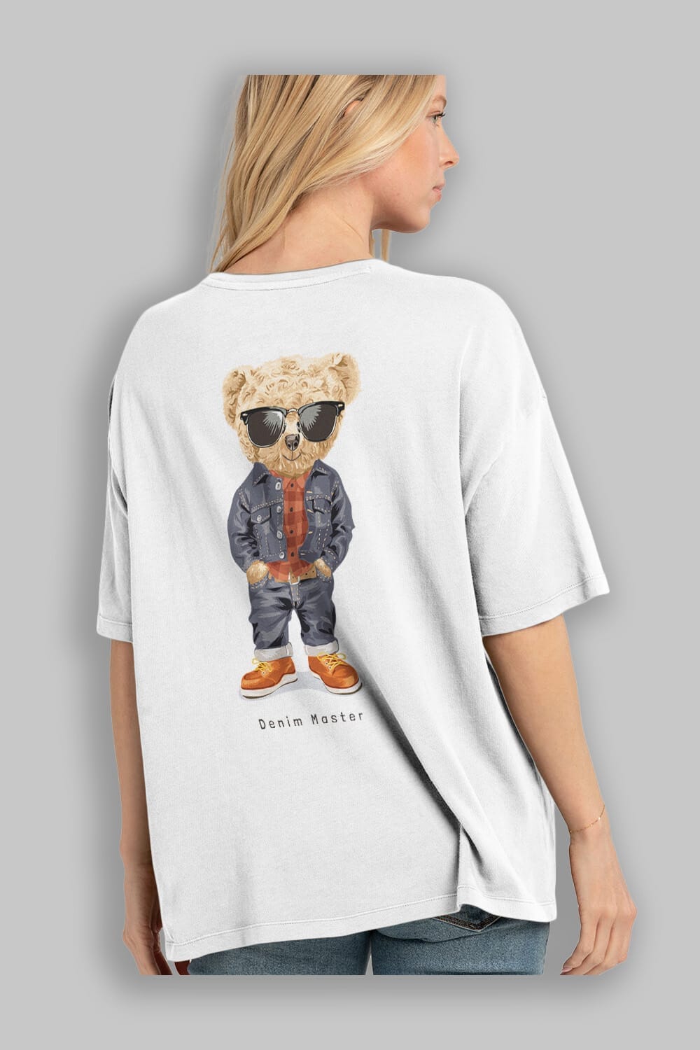 Teddy Bear Tarz Arka Baskılı Oversize t-shirt Erkek Kadın Unisex %100 Pamuk