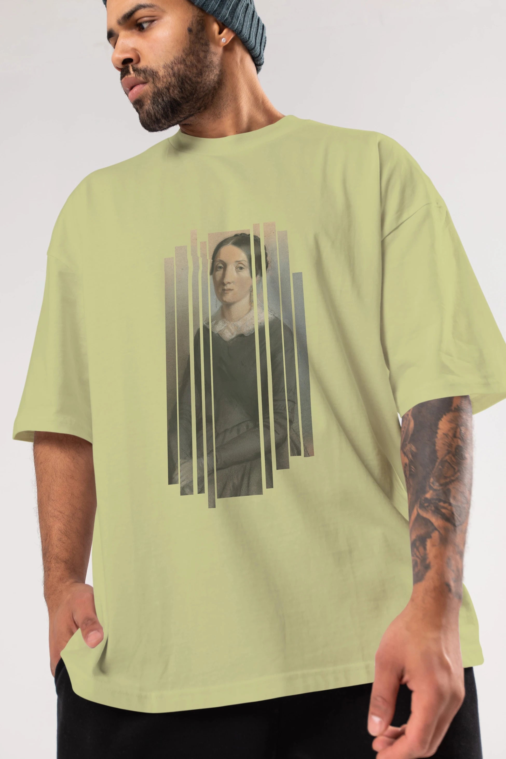 Retro Portre Ön Baskılı Oversize t-shirt Erkek Kadın Unisex