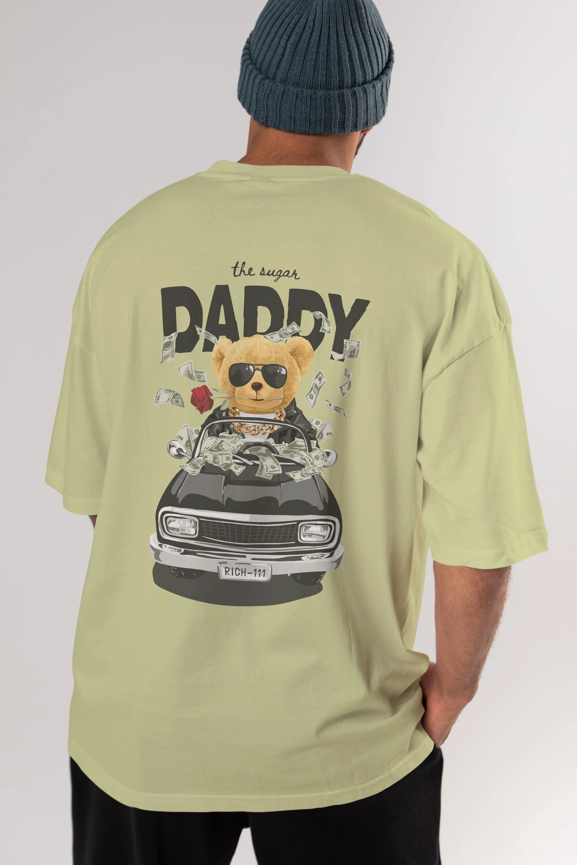 Teddy Bear Daddy Arka Baskılı Oversize t-shirt Erkek Kadın Unisex %100 Pamuk