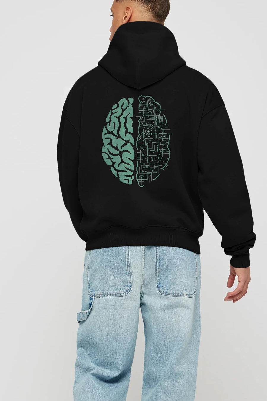 Electric Brain Arka Baskılı Hoodie Oversize Kapüşonlu Sweatshirt Erkek Kadın Unisex