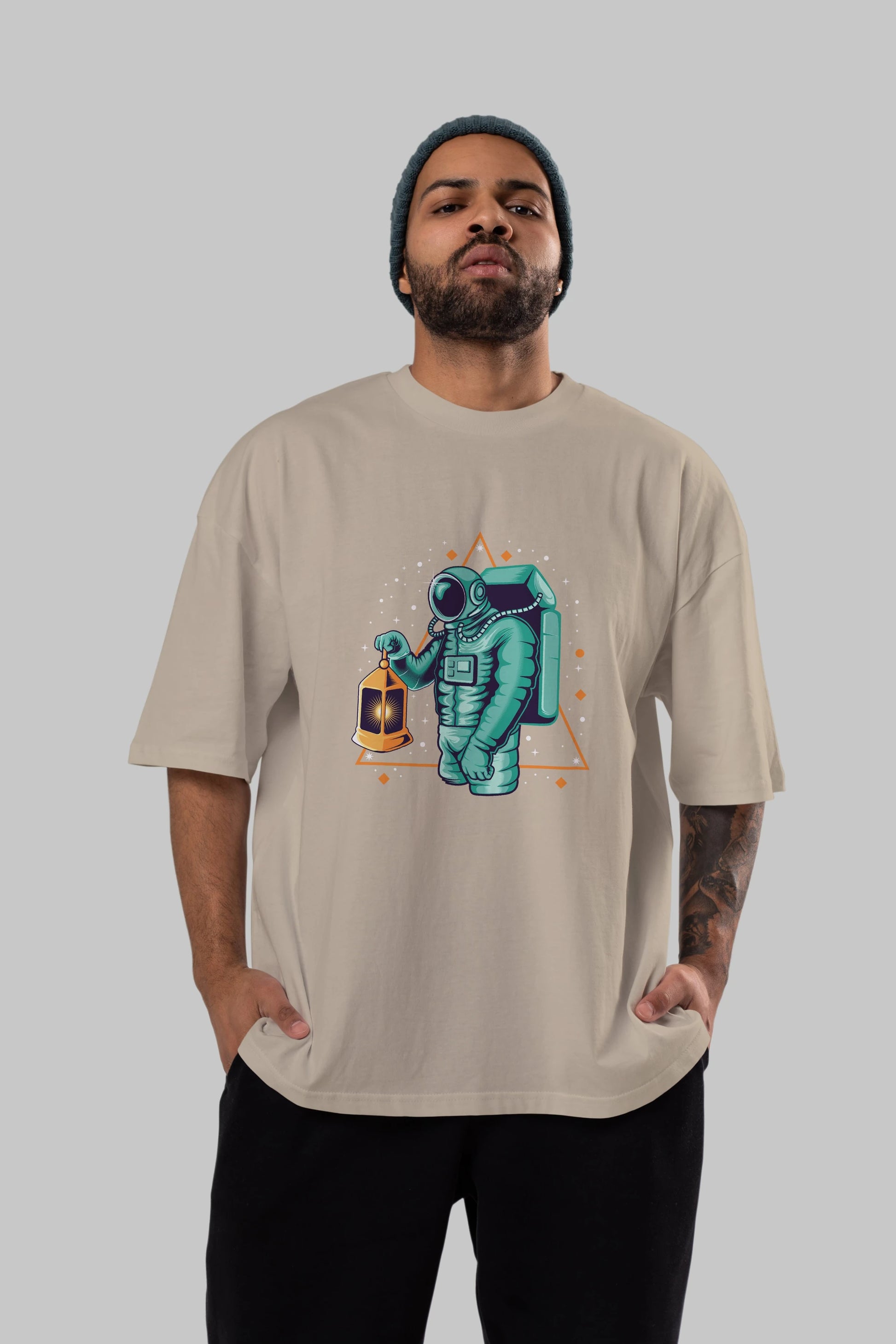 Astronaut Lantern Ön Baskılı Oversize t-shirt Erkek Kadın Unisex
