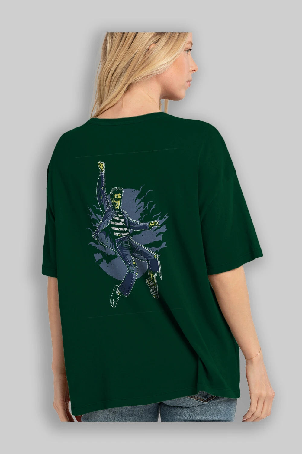 Zombie King Arka Baskılı Oversize t-shirt Erkek Kadın Unisex %100 Pamuk