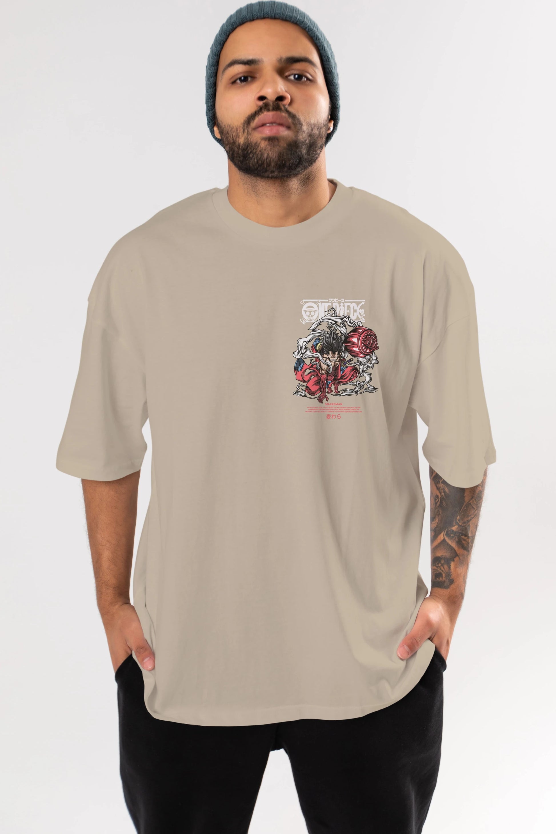 One Piece Snakeman Ön Sol Baskılı Oversize t-shirt Erkek Kadın Unisex %100 Pamuk Bisiklet Yaka tişort