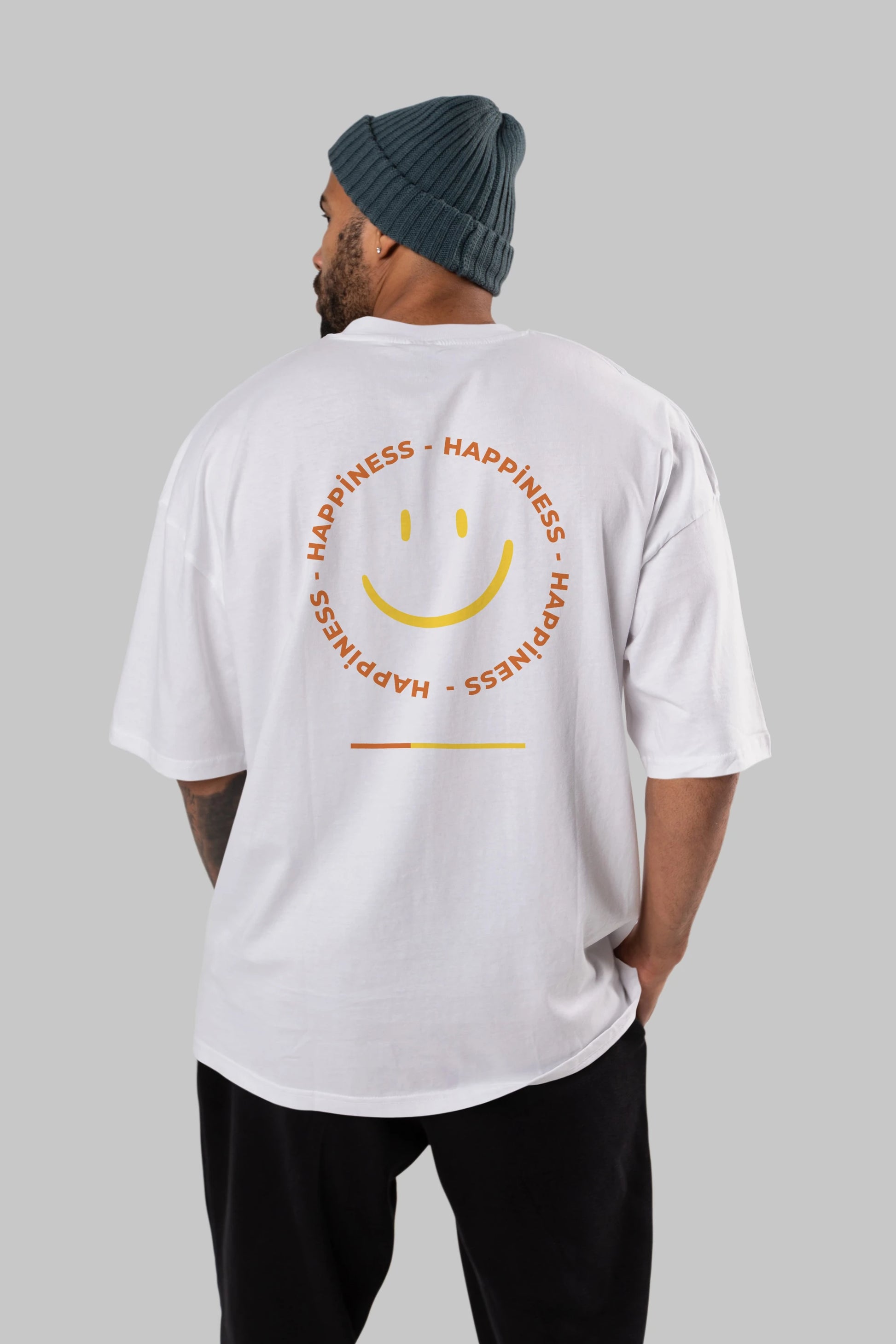 Happiness Smile Yazılı Arka Baskılı Oversize t-shirt Erkek Kadın Unisex