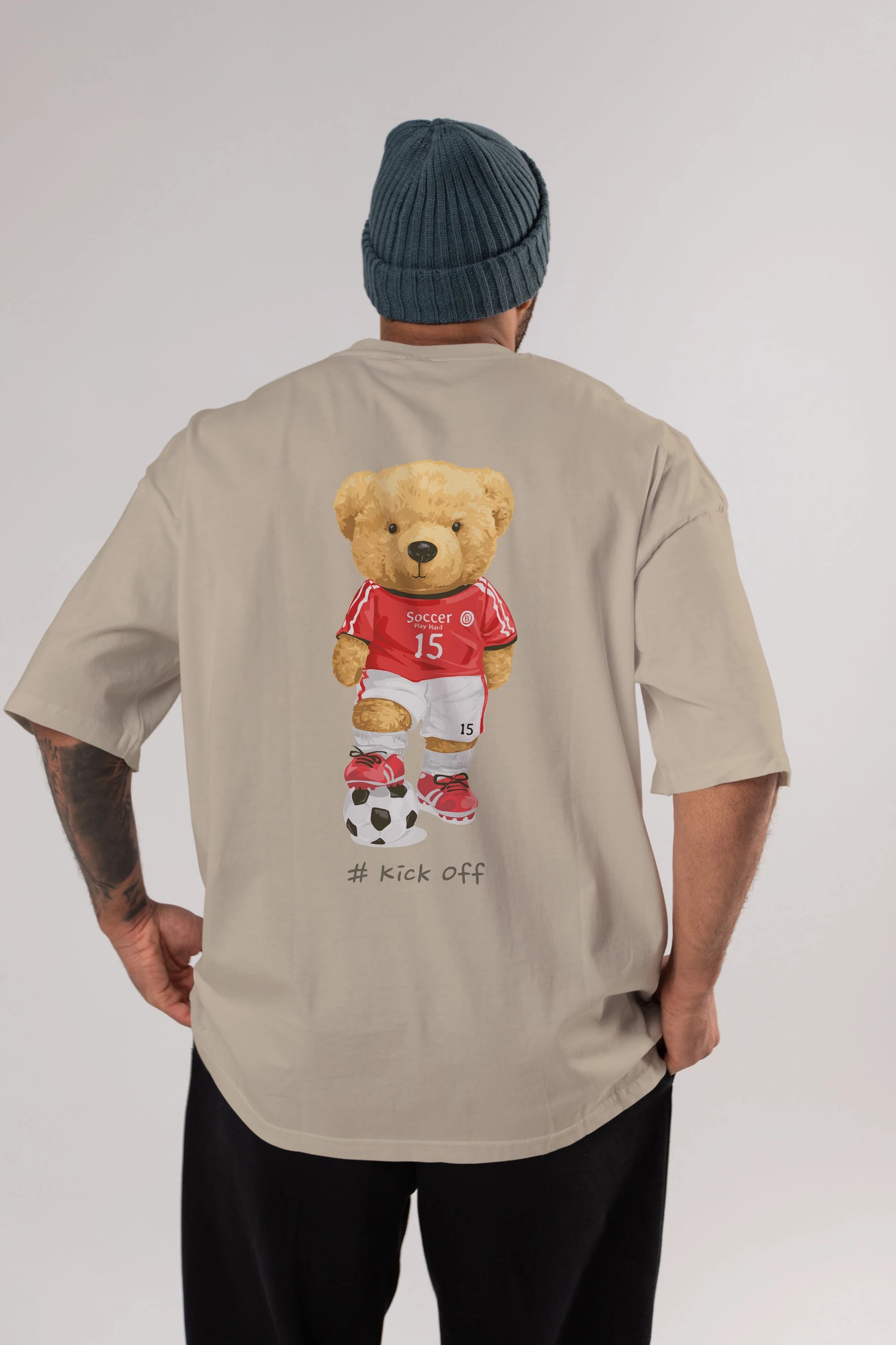 Teddy Bear Kick Off Arka Baskılı Oversize t-shirt Erkek Kadın Unisex %100 Pamuk