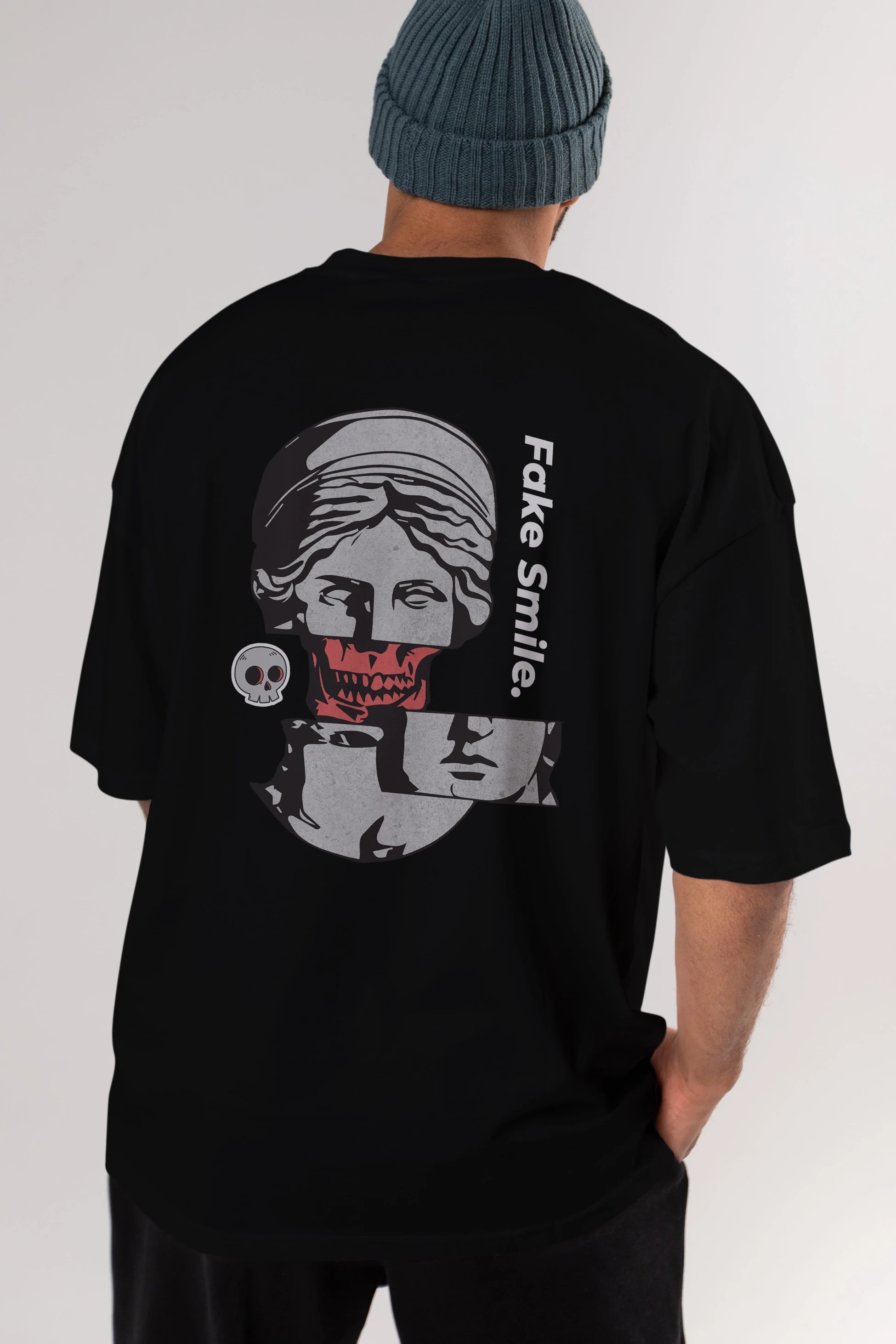 Fake Smile Yazılı Arka Baskılı Oversize t-shirt Erkek Kadın Unisex