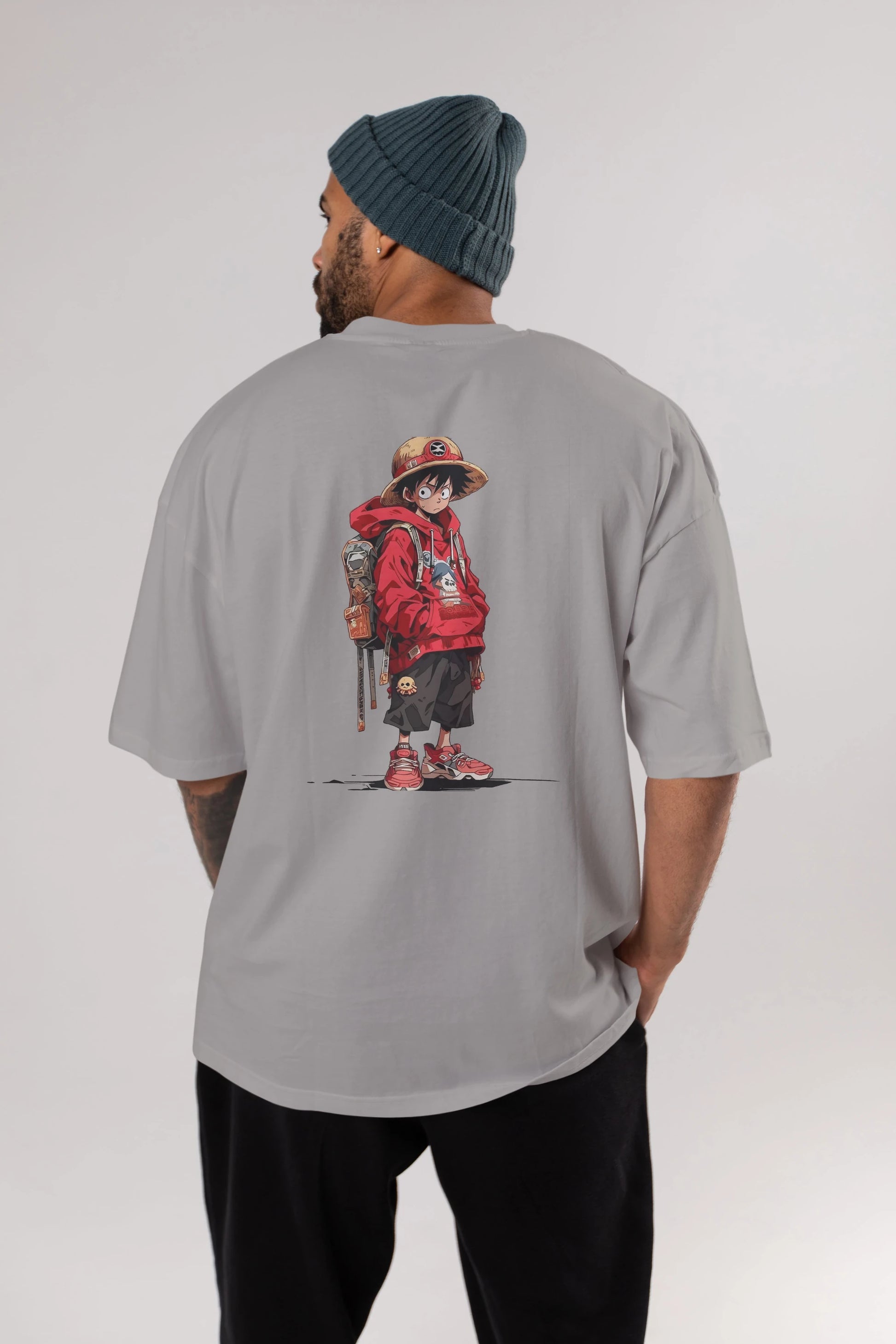 One Piece Arka Baskılı Oversize t-shirt Erkek Kadın Unisex %100 Pamuk Bisiklet Yaka tişort