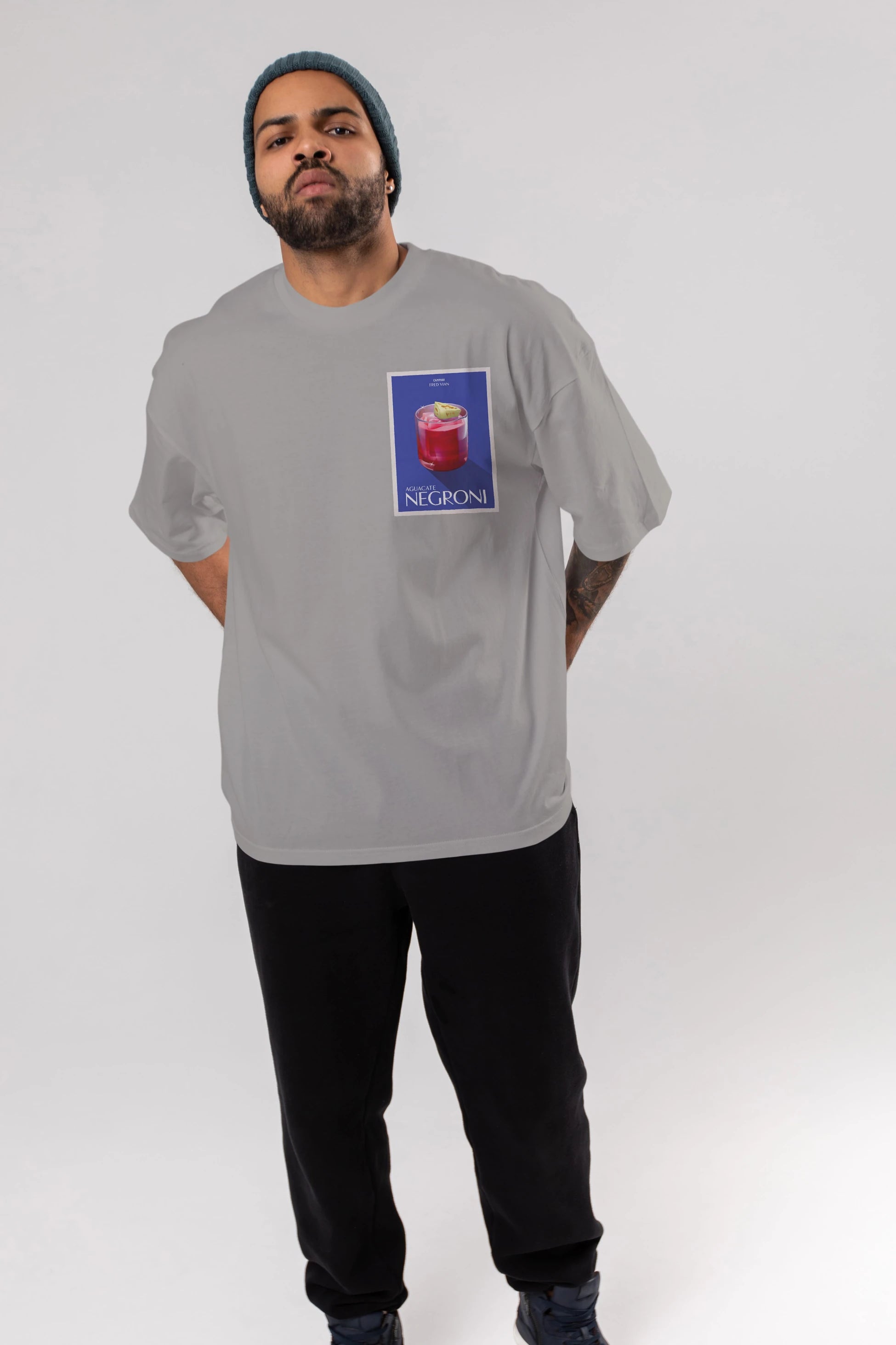 Aguacate Negroni Ön Sol Baskılı Oversize t-shirt Erkek Kadın Unisex %100 Pamuk Bisiklet Yaka tişort