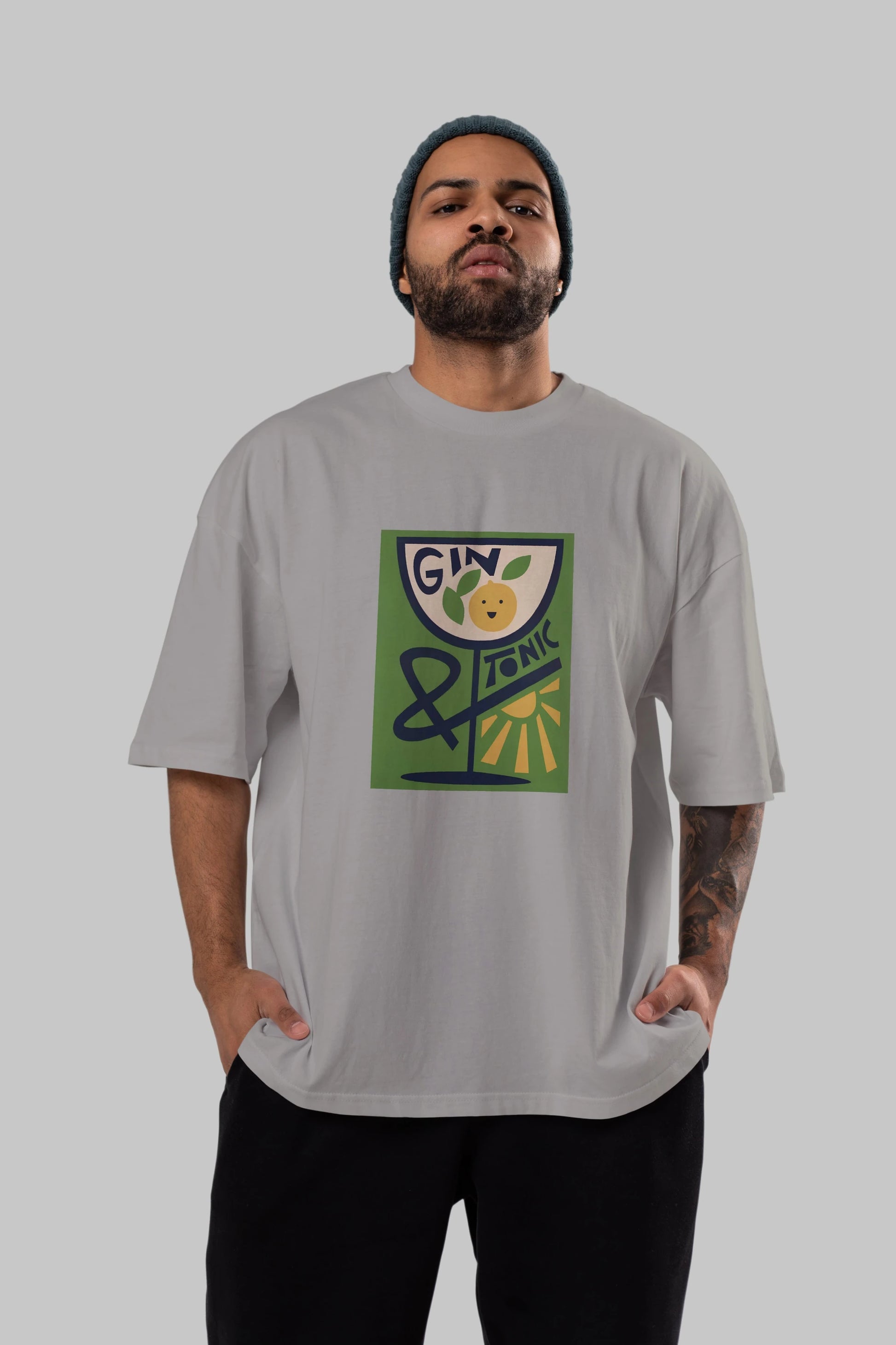 Gin Tonic 3 Ön Baskılı Oversize t-shirt Erkek Kadın Unisex %100 Pamuk Bisiklet Yaka tişort