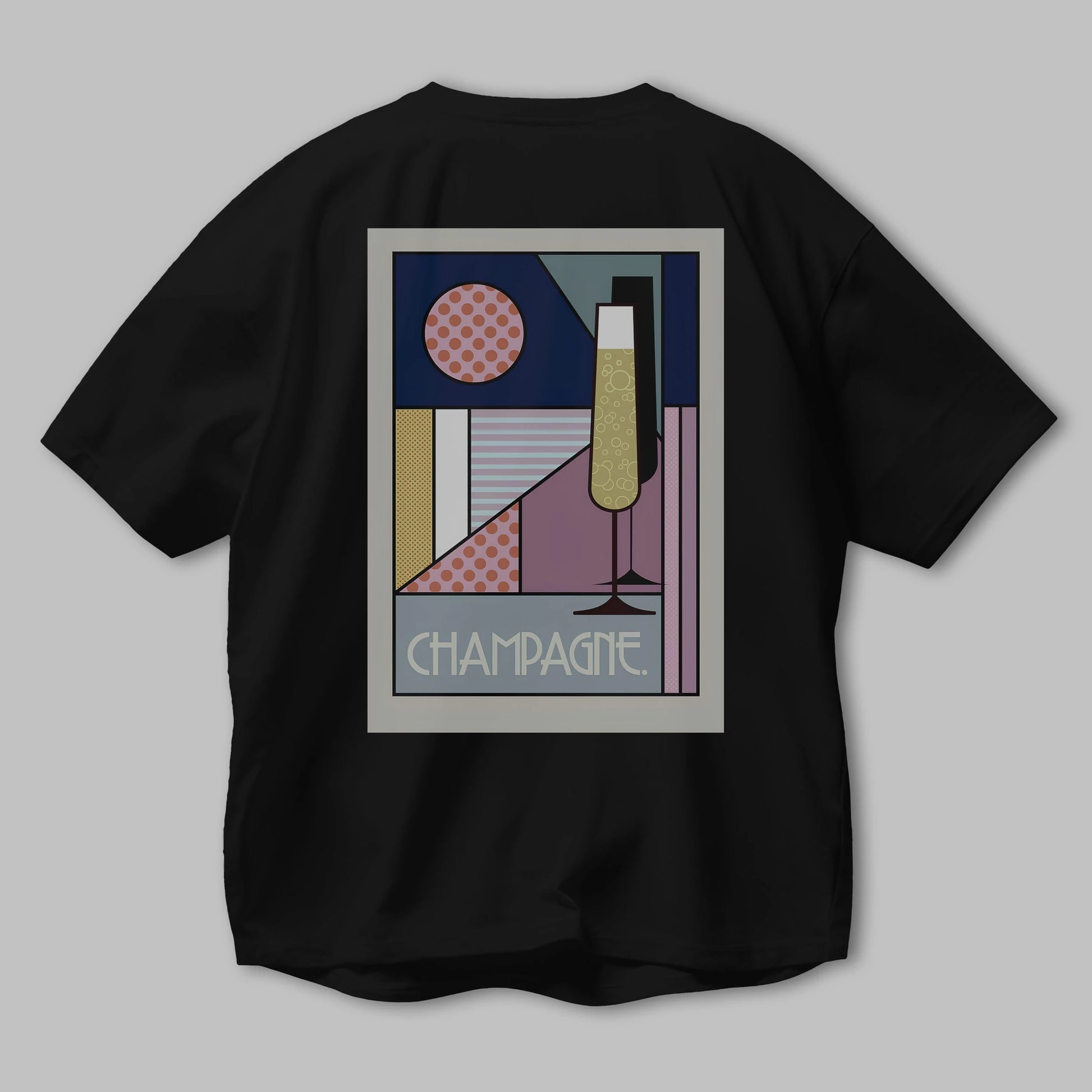 Champagne Arka Baskılı Oversize t-shirt Erkek Kadın Unisex %100 Pamuk Bisiklet Yaka tişort