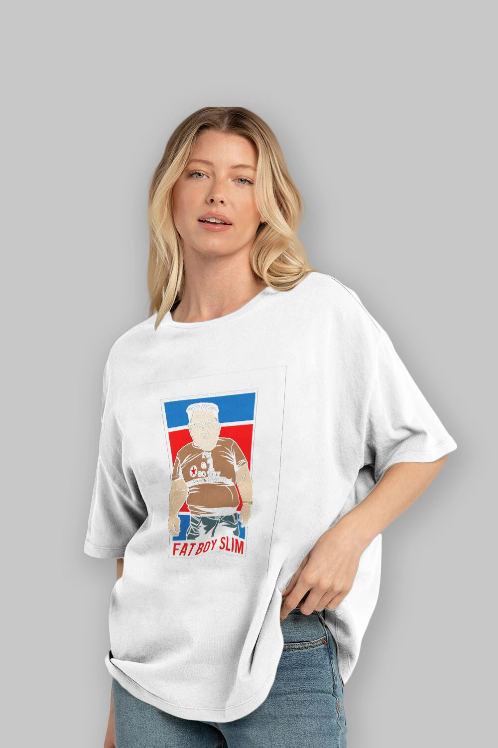 Fat Boy Slim Kim Jong Un Ön Baskılı Oversize t-shirt Erkek Kadın Unisex %100 Pamuk tişort