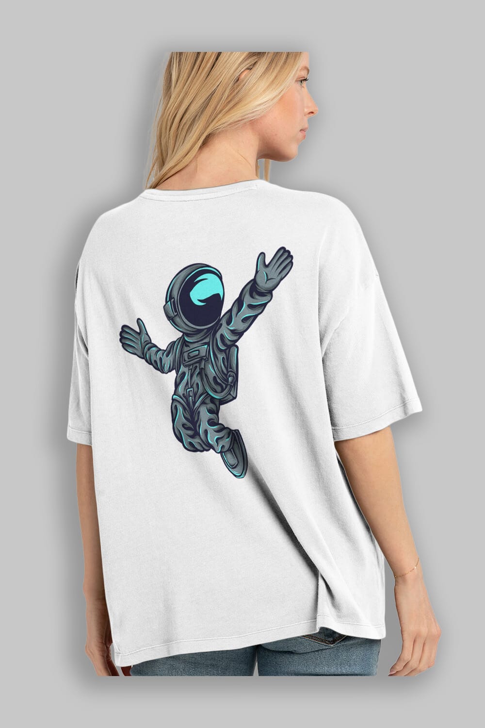 Happy Astronaut Arka Baskılı Oversize t-shirt Erkek Kadın Unisex