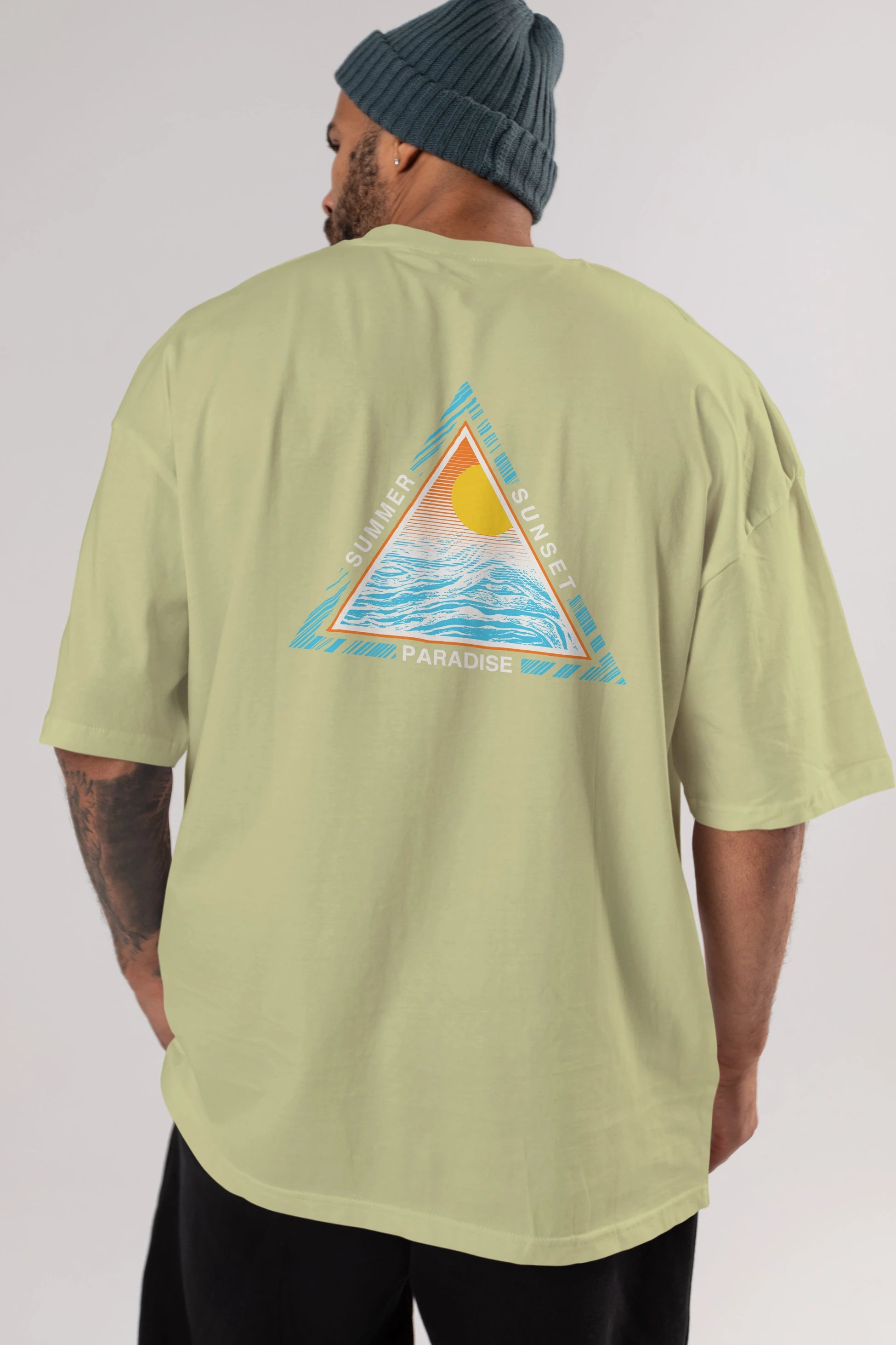 Summer Sunset Paradise Arka Baskılı Oversize t-shirt Erkek Kadın Unisex