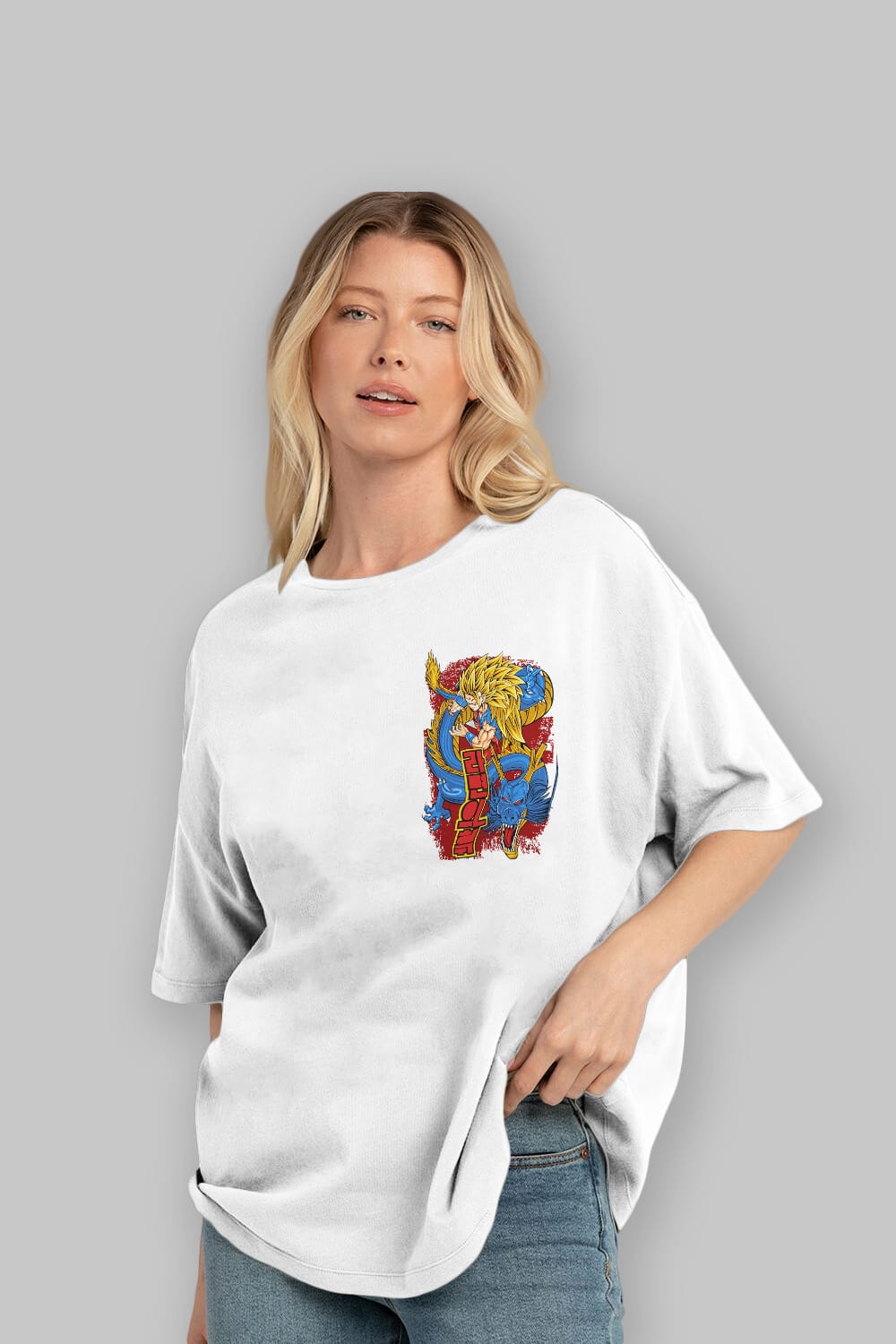 DRAGON BALL Z Ön Sol Baskılı Oversize t-shirt Erkek Kadın Unisex %100 Pamuk Bisiklet Yaka tişort