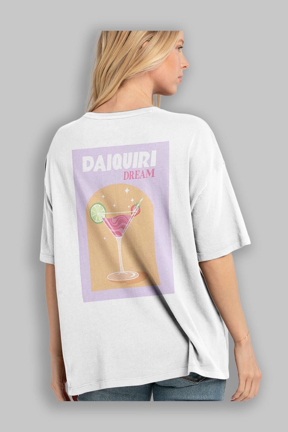 Daiquiri Dream Arka Baskılı Oversize t-shirt Erkek Kadın Unisex %100 Pamuk Bisiklet Yaka tişort