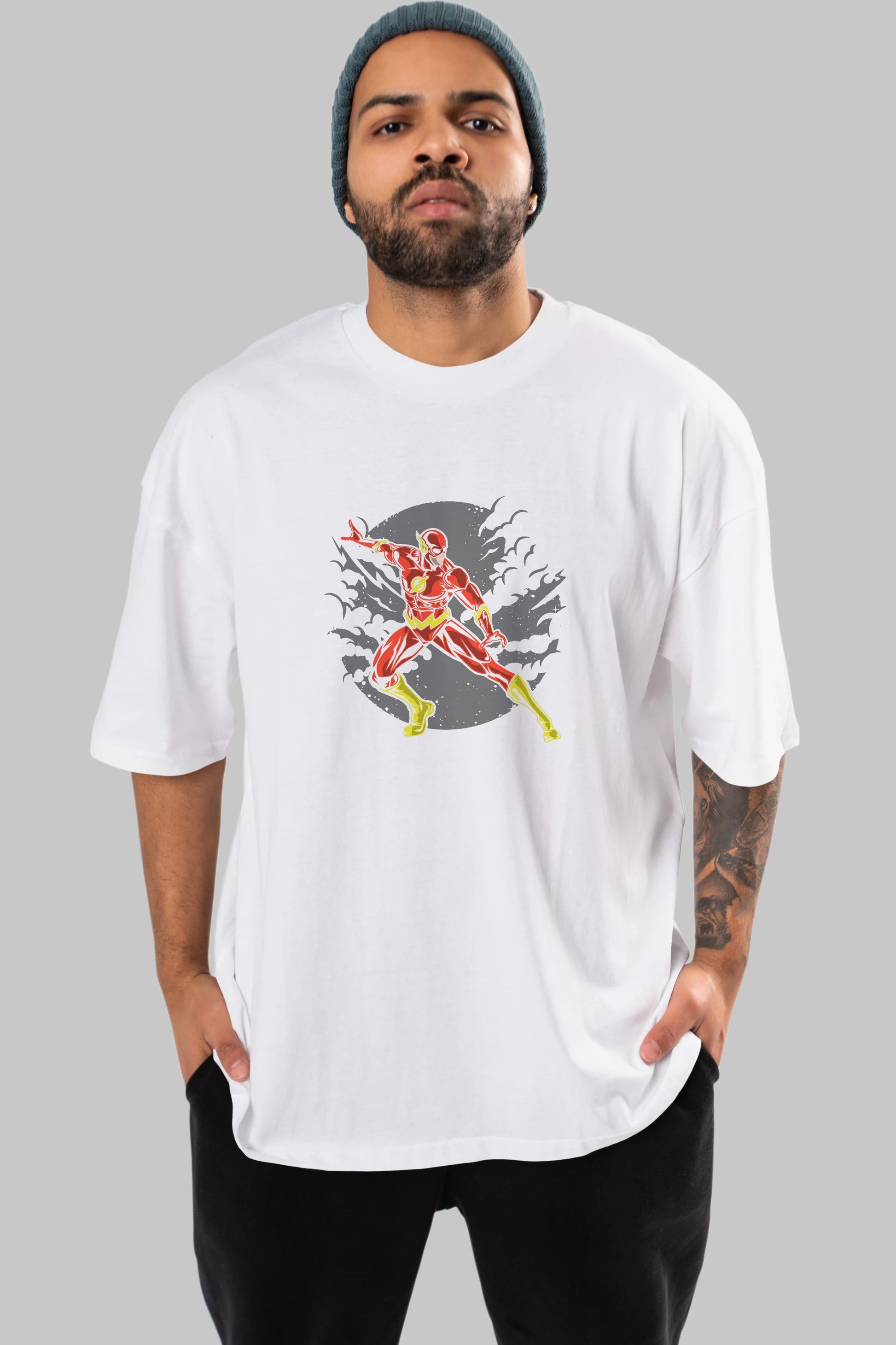 The Flash Ön Baskılı Oversize t-shirt Erkek Kadın Unisex %100 Pamuk tişort