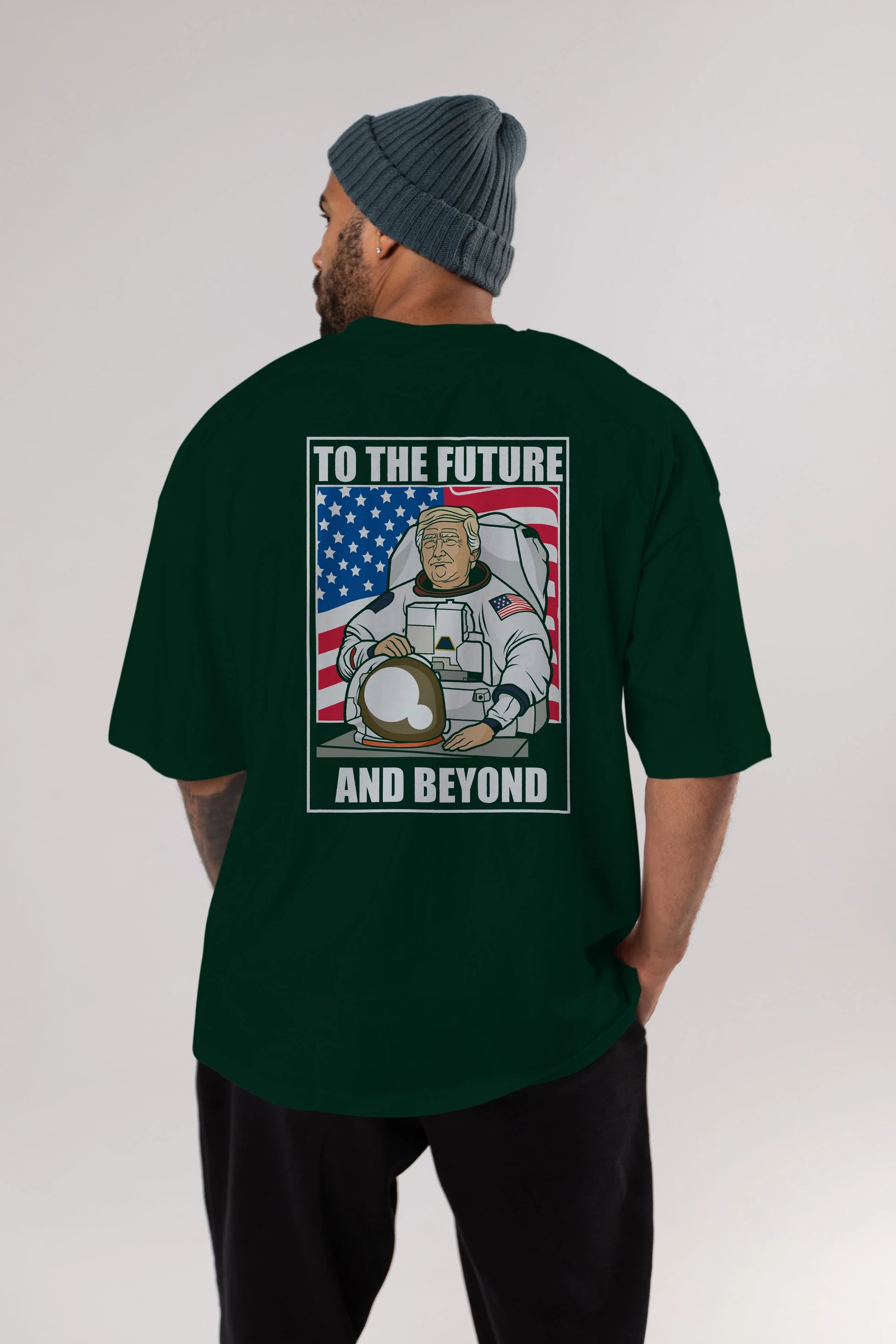 Trumpstronaut Arka Baskılı Oversize t-shirt Erkek Kadın Unisex %100 Pamuk tişort