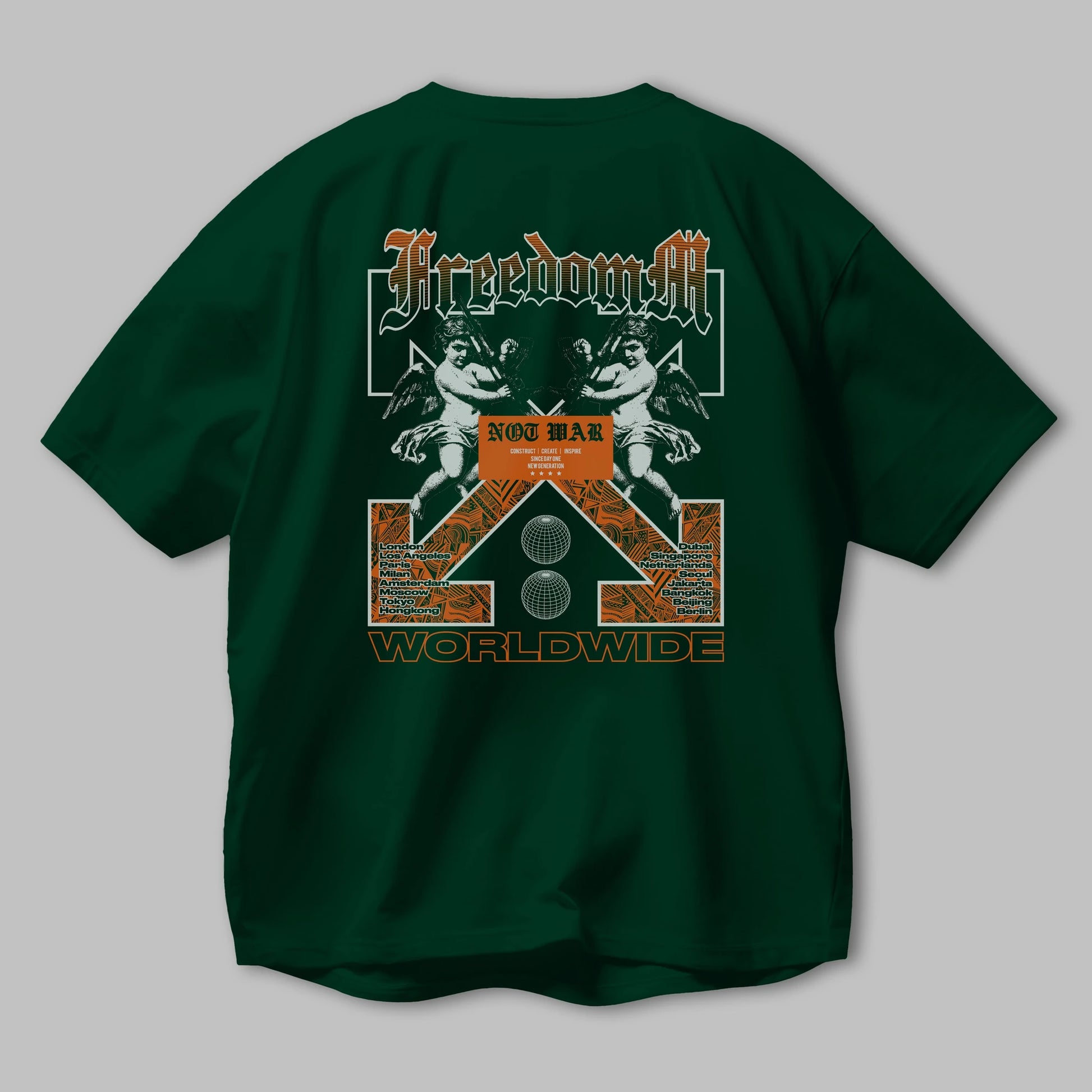Freedom Worldwide Arka Baskılı Oversize t-shirt Erkek Kadın Unisex