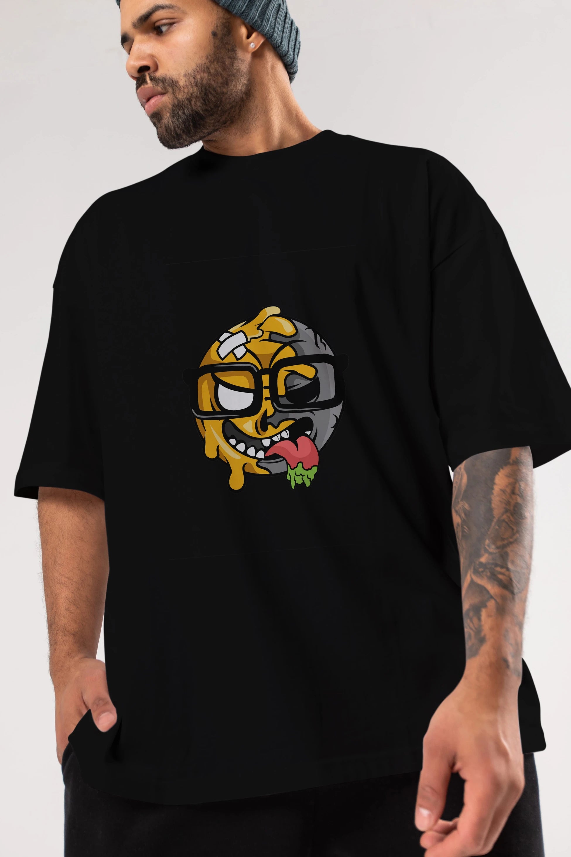 Smiley Nerd Ön Baskılı Oversize t-shirt Erkek Kadın Unisex %100 Pamuk tişort