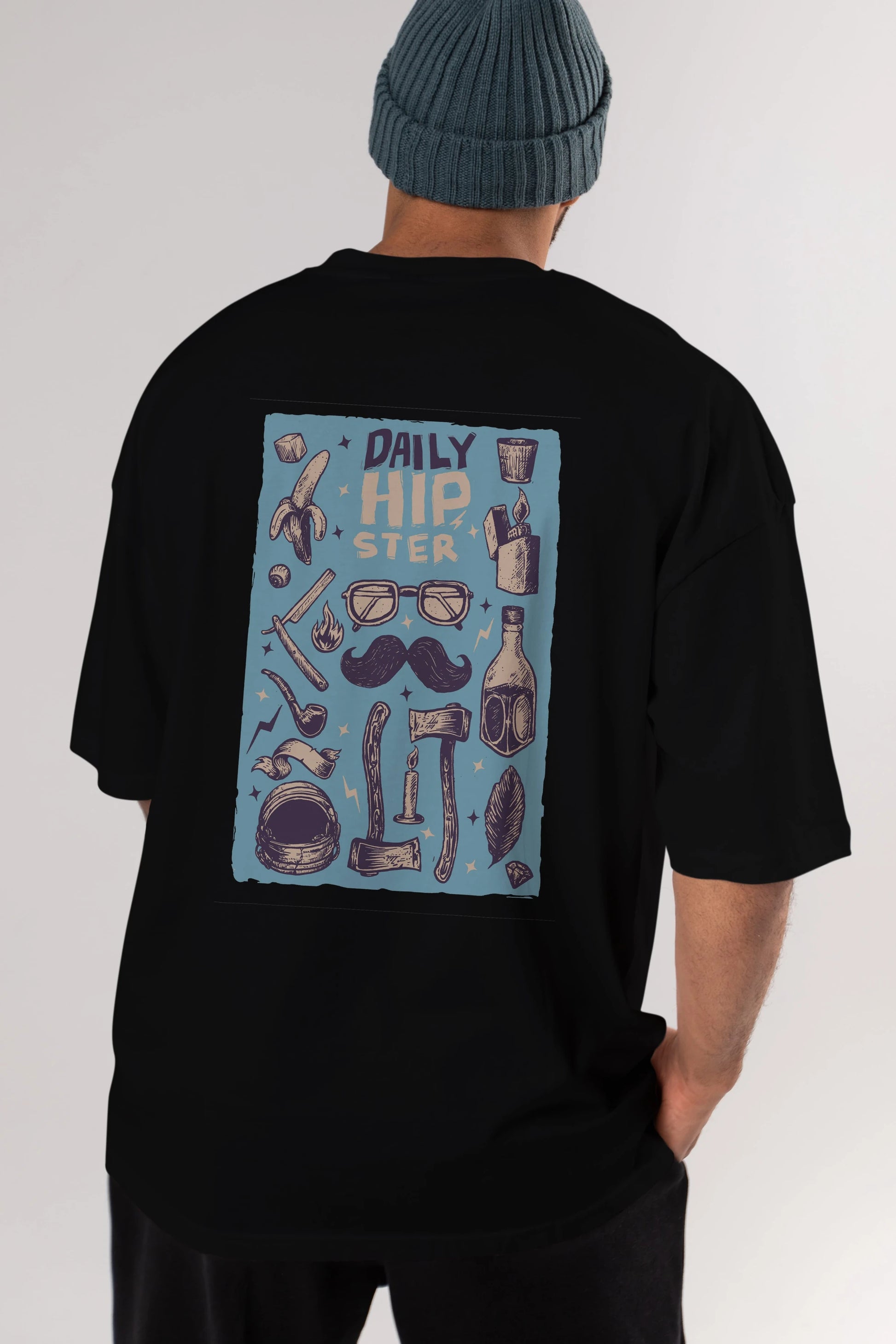 Hipster Arka Baskılı Oversize t-shirt Erkek Kadın Unisex %100 Pamuk