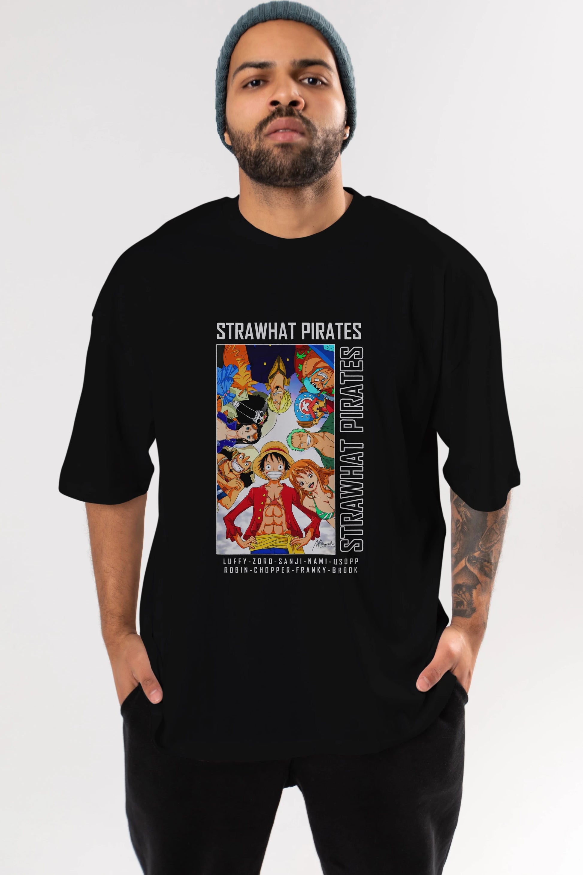 Luffy Strahwat Anime Ön Baskılı Oversize t-shirt Erkek Kadın Unisex