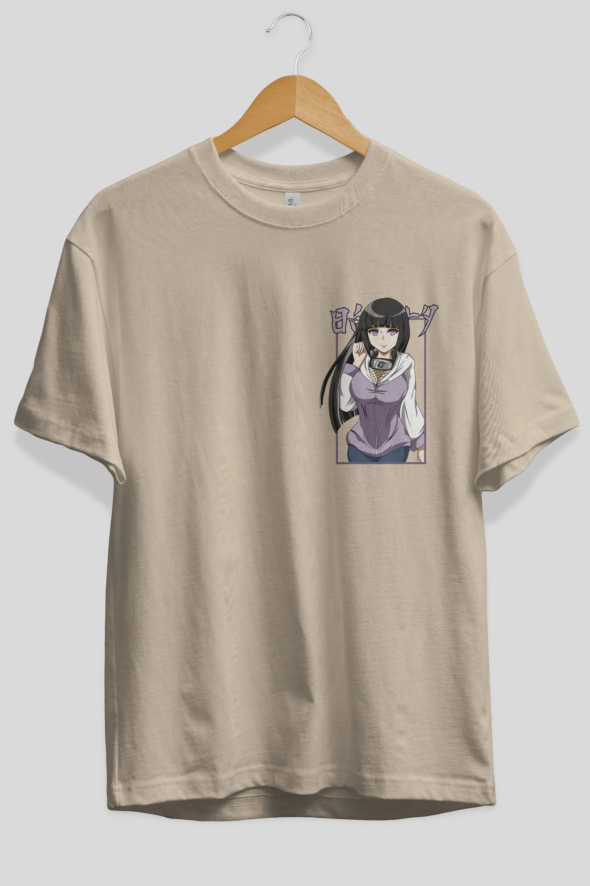 Hinata NARUTO Ön Sol Baskılı Oversize t-shirt Erkek Kadın Unisex %100 Pamuk Bisiklet Yaka tişort