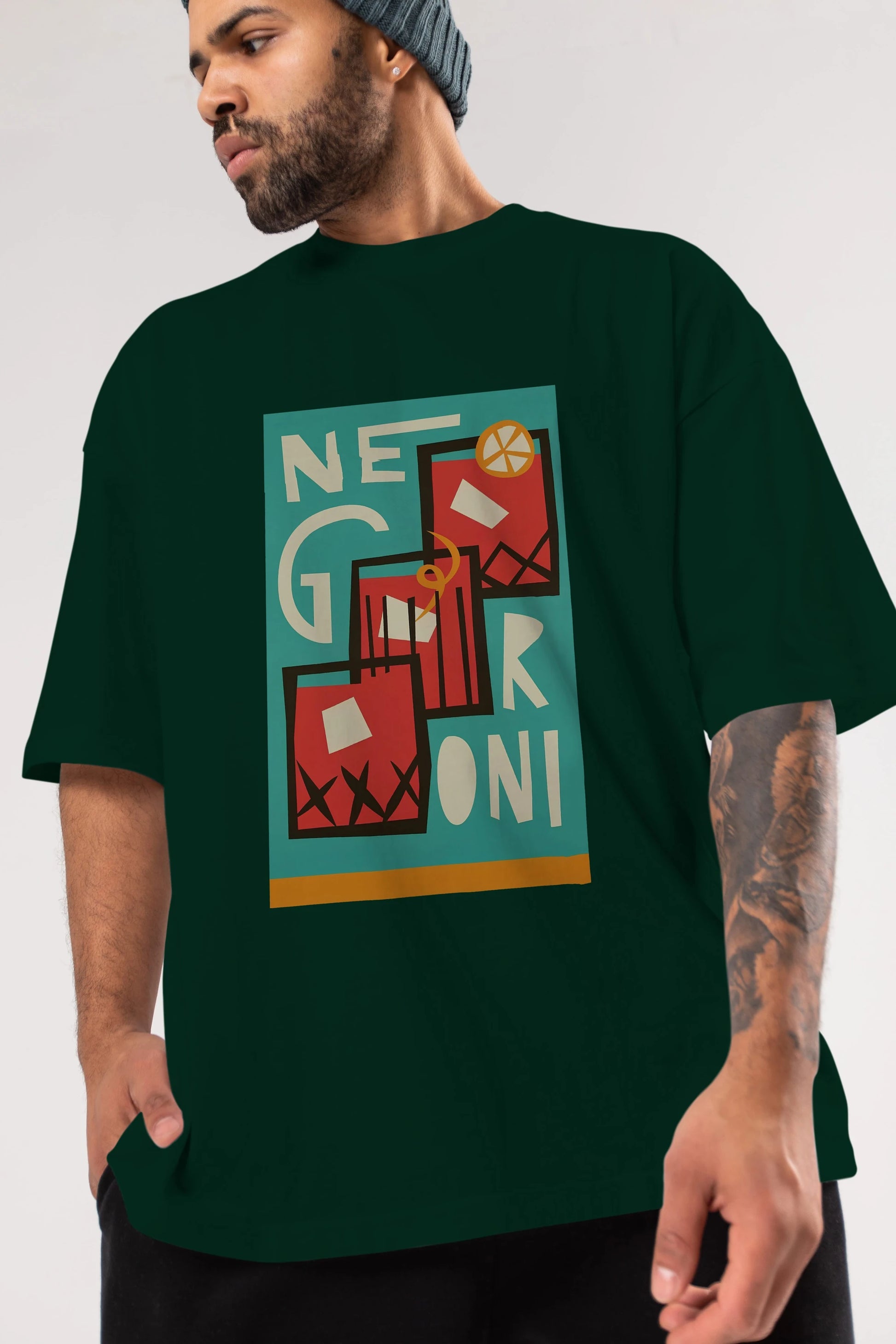 Negroni 3 Ön Baskılı Oversize t-shirt Erkek Kadın Unisex %100 Pamuk Bisiklet Yaka tişort