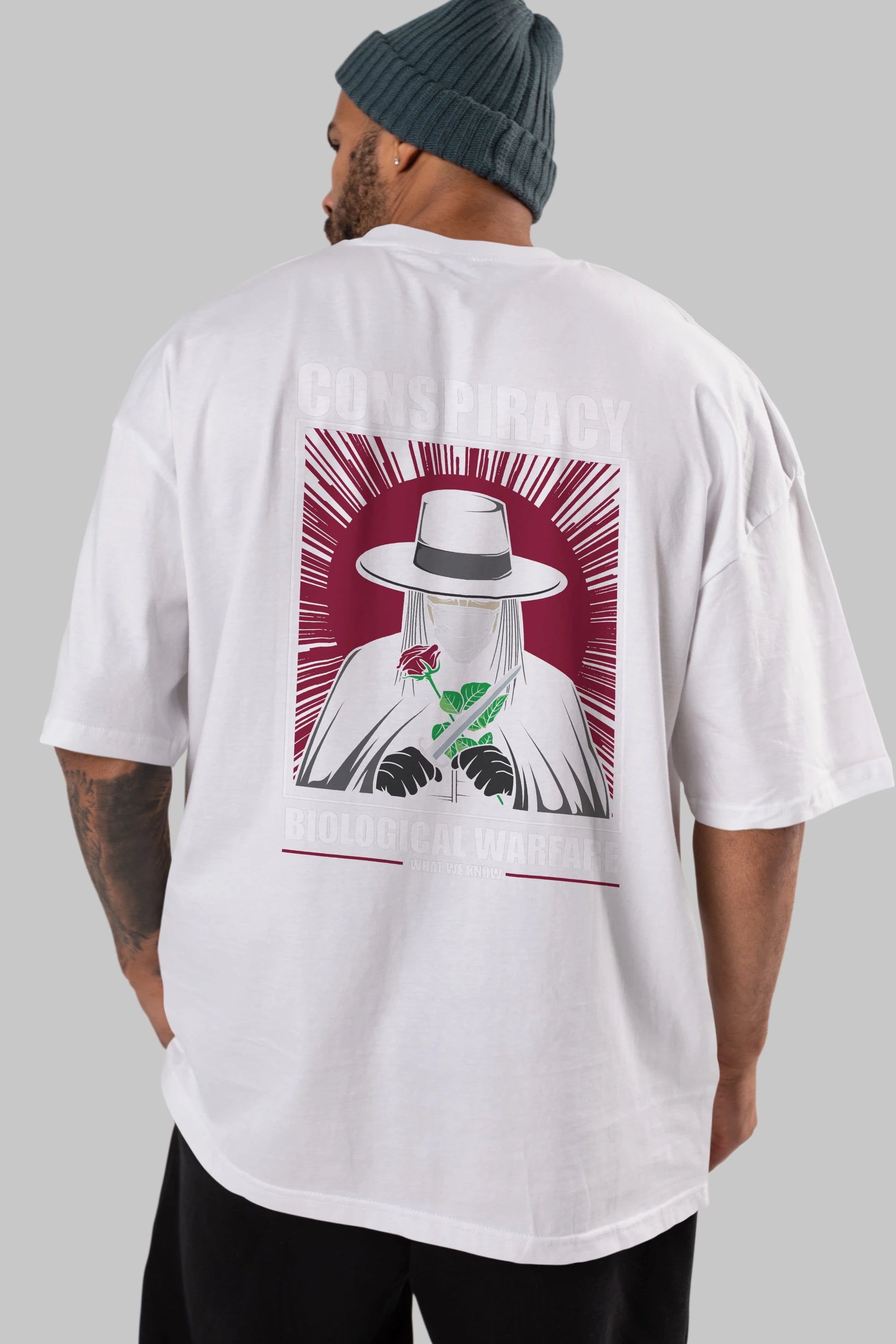 Vendetta Masker Arka Baskılı Oversize t-shirt Erkek Kadın Unisex %100 Pamuk tişort