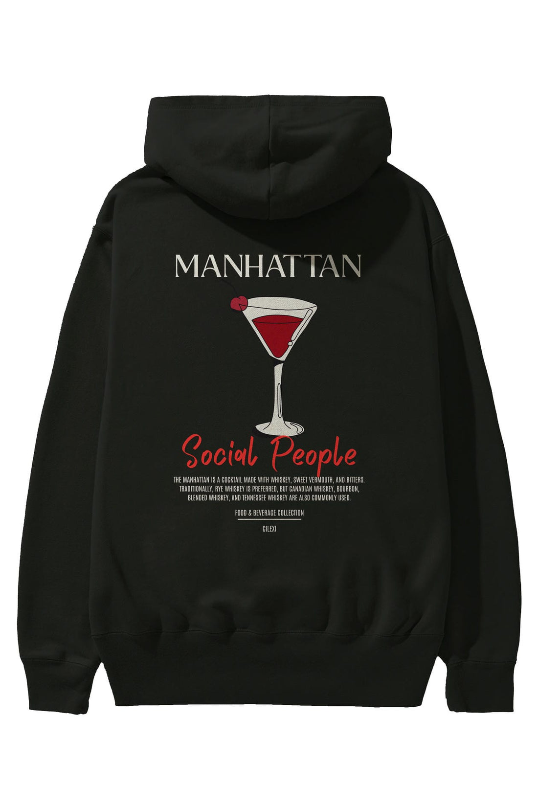 Manhattan Kokteyl Arka Baskılı Hoodie Oversize Kapüşonlu Sweatshirt Erkek Kadın