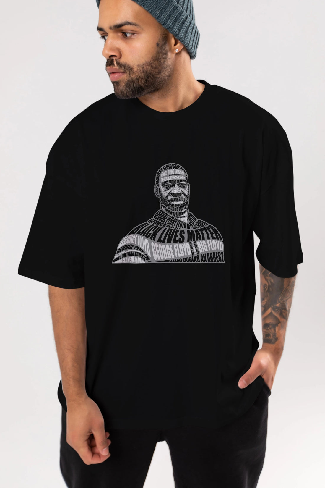 George Floyd Calligram Ön Baskılı Oversize t-shirt %100 pamuk Erkek Kadın Unisex