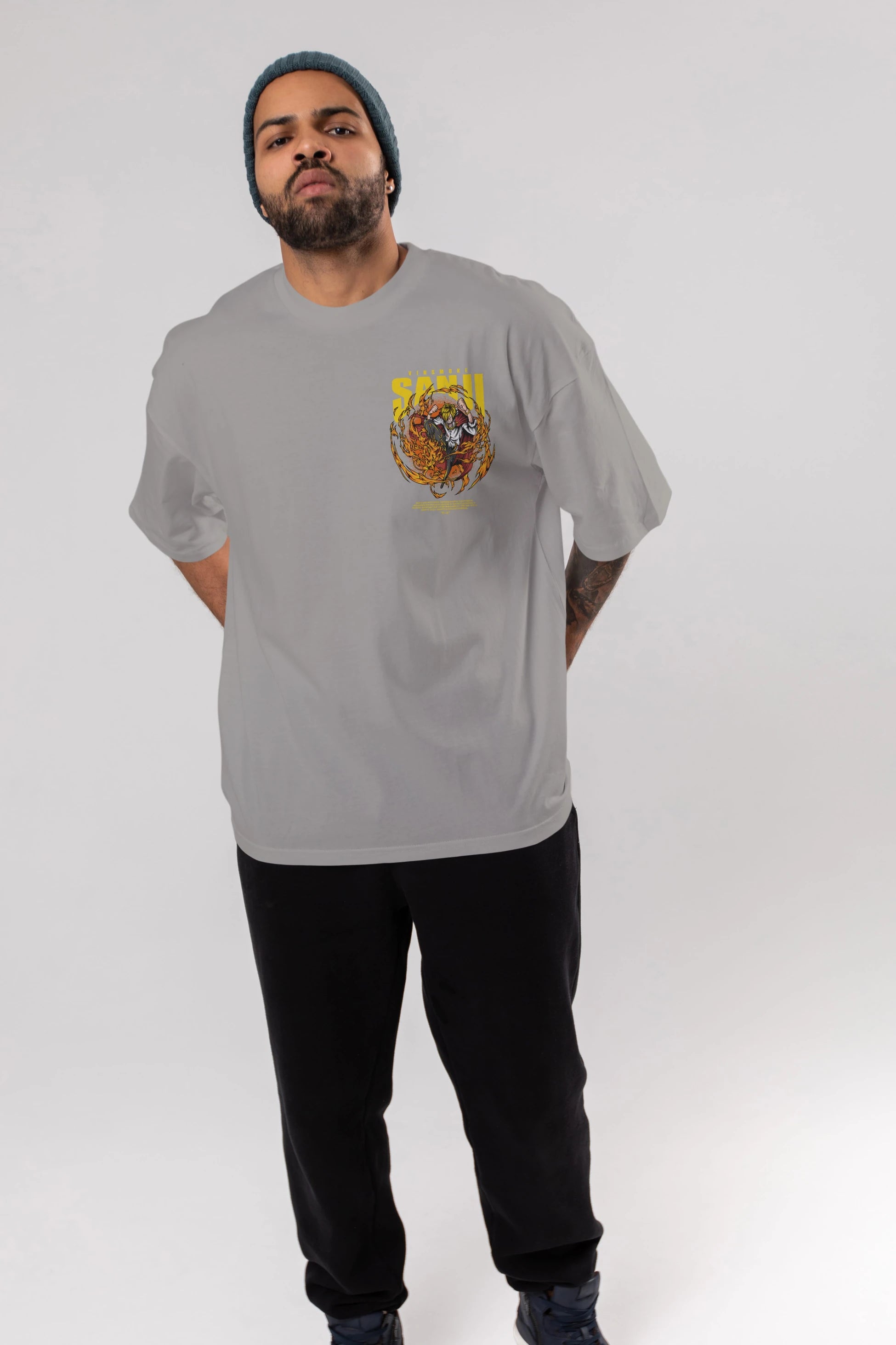 Vinsmoke Sanji Ön Sol Baskılı Oversize t-shirt Erkek Kadın Unisex %100 Pamuk Bisiklet Yaka tişort