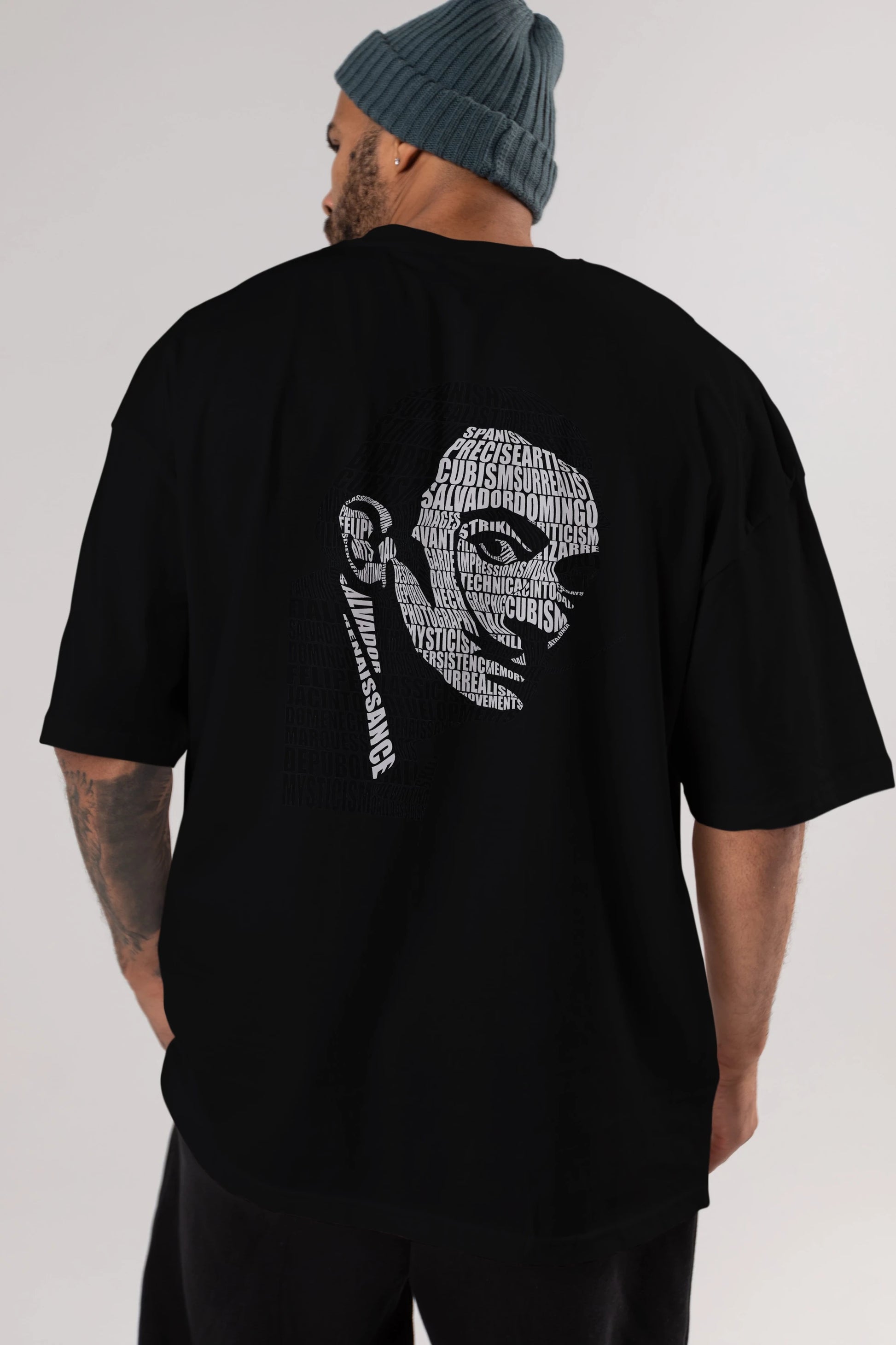 Salvador Dali Calligram Arka Baskılı Oversize t-shirt %100 pamuk Erkek Kadın Unisex