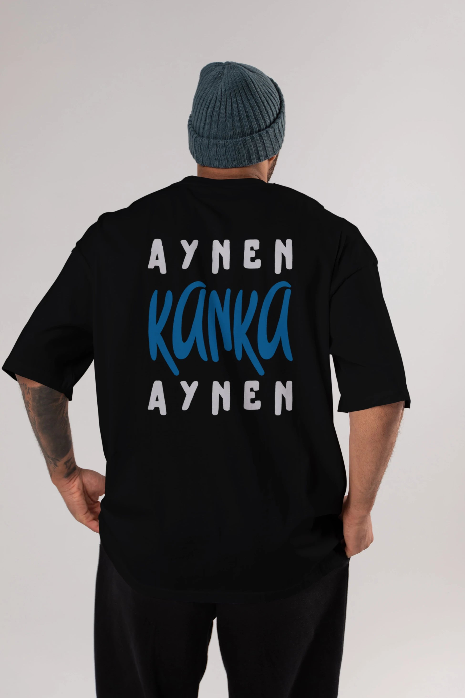 Aynen Kanka Aynen Yazılı Arka Baskılı Oversize t-shirt Erkek Kadın Unisex