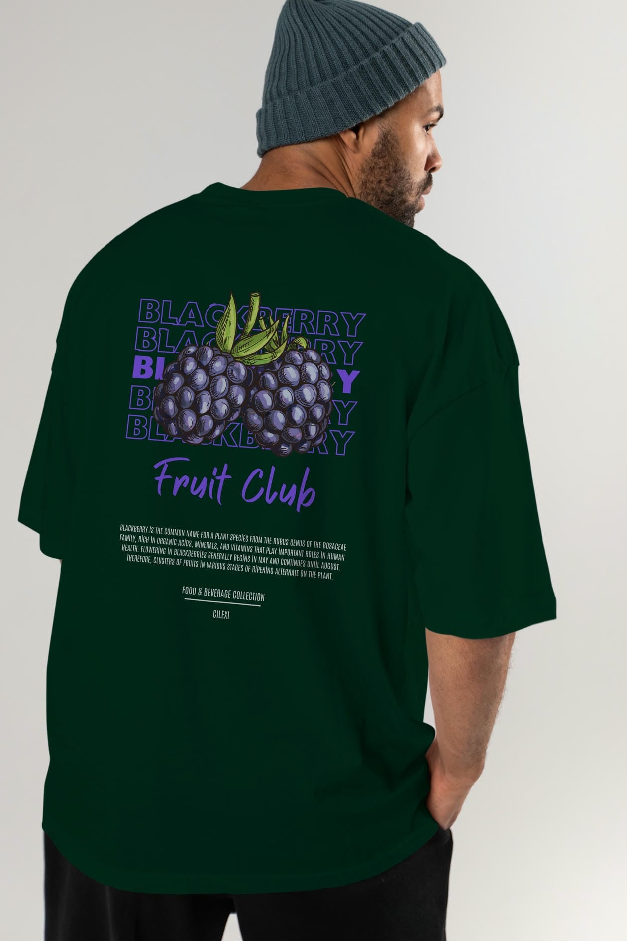 Blackberry Arka Baskılı Oversize t-shirt Erkek Kadın Pamuk Bisiklet Yaka tişort