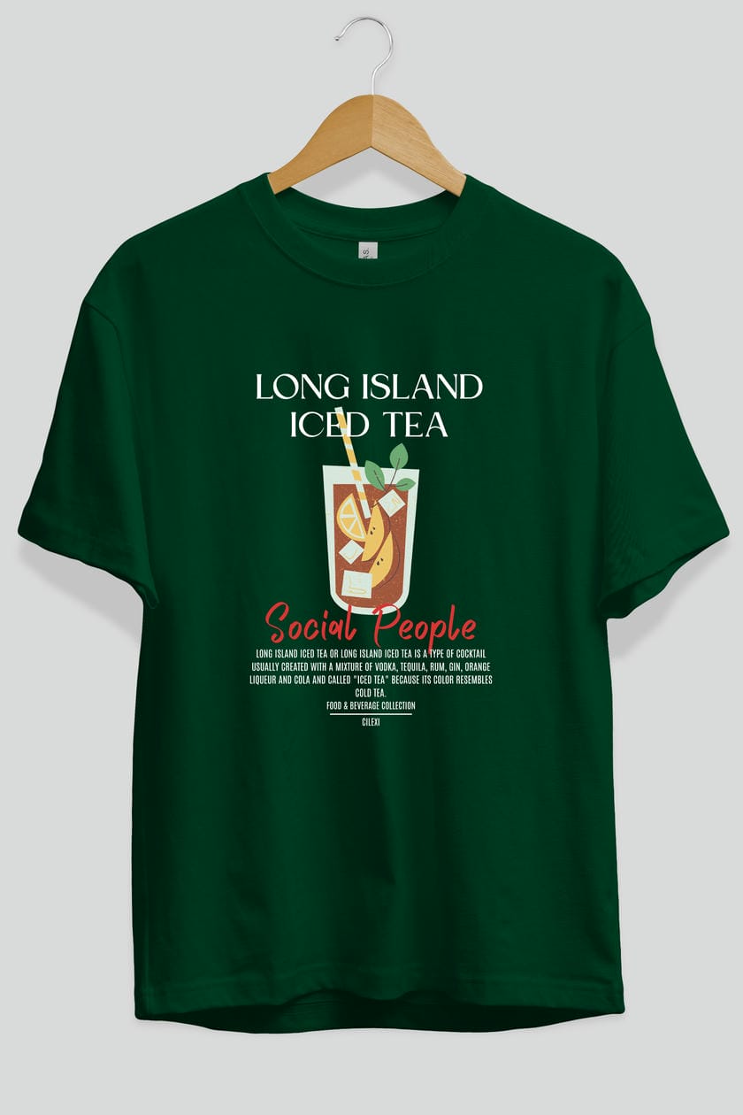 Long Island ıced tea Kokteyl Serisi ön Baskılı Oversize t-shirt Erkek Kadın %100 Pamuk Bisiklet Yaka tişort