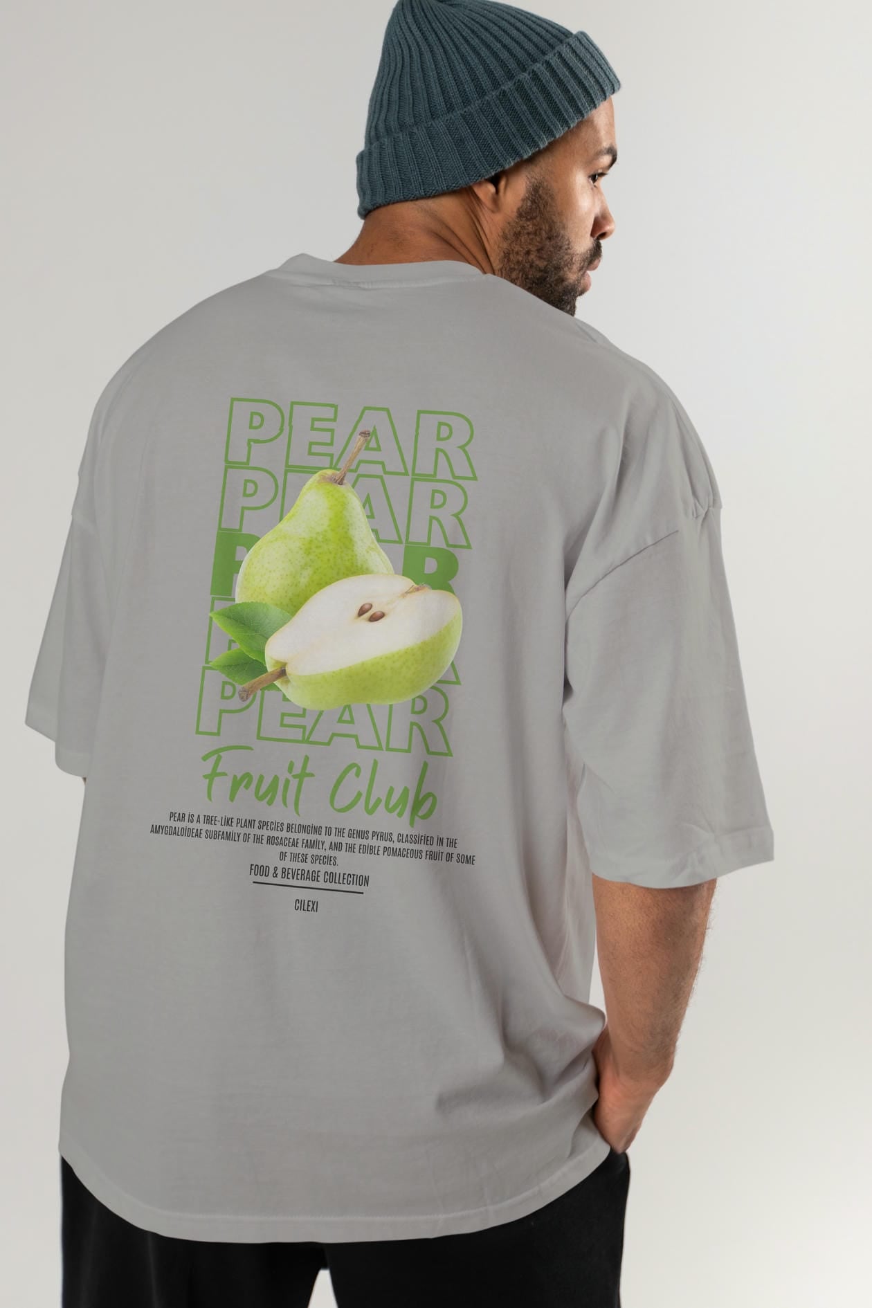 Pear Arka Baskılı Oversize t-shirt Erkek Kadın Pamuk Bisiklet Yaka tişort