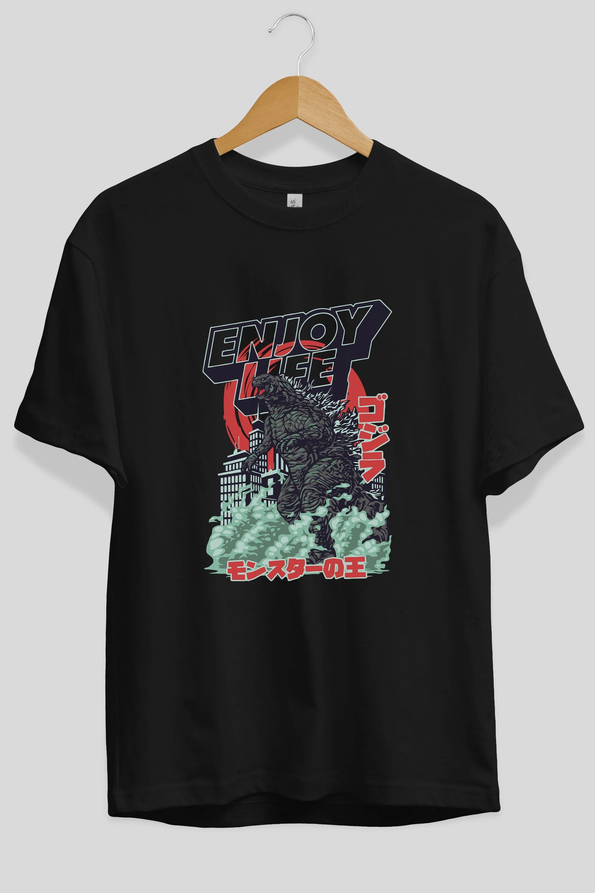 Godzilla Ön Baskılı Oversize t-shirt Erkek Kadın Unisex %100 Pamuk Bisiklet Yaka tişort