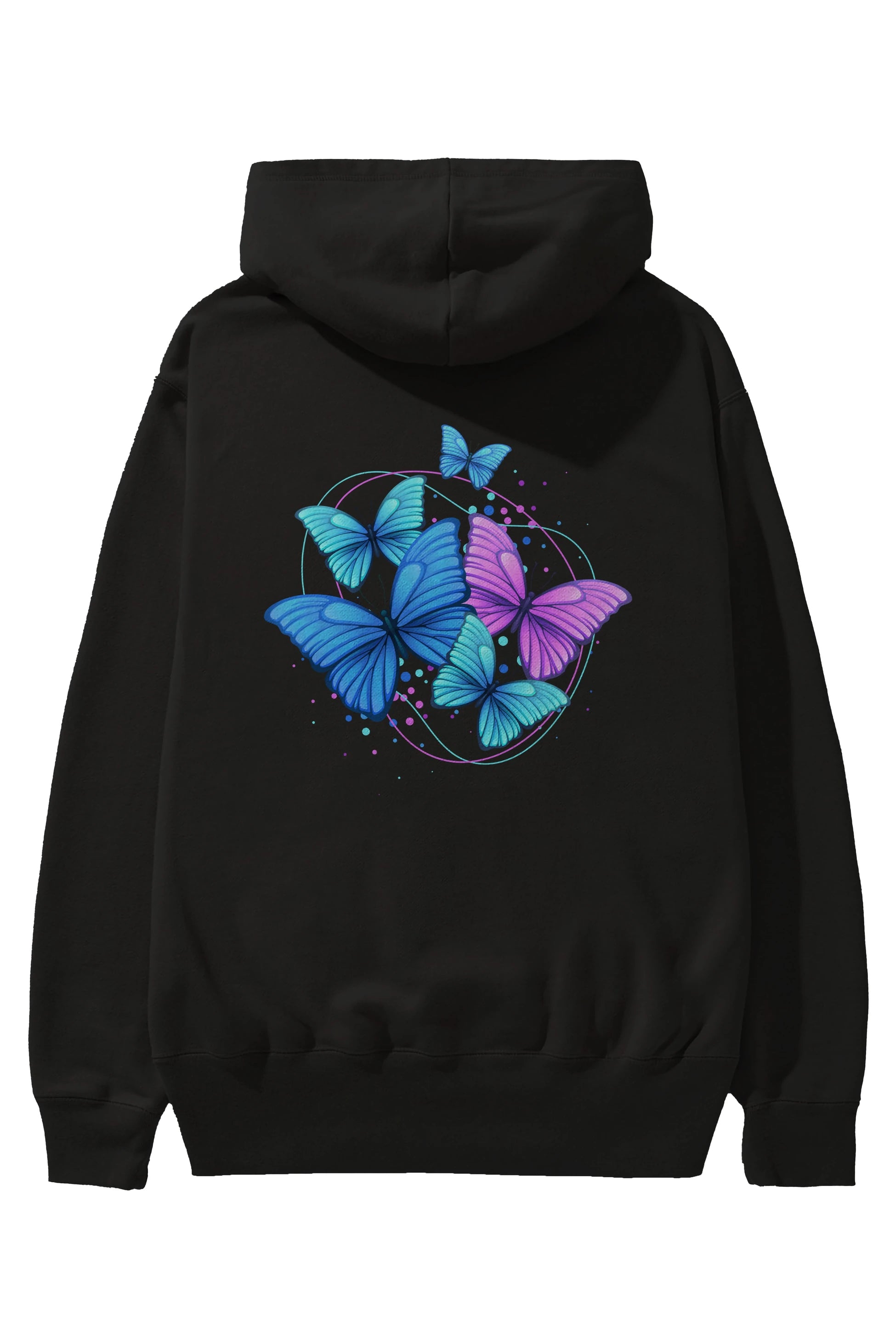 Kelebek Arka Baskılı Oversize Hoodie Kapüşonlu Sweatshirt Erkek Kadın Unisex