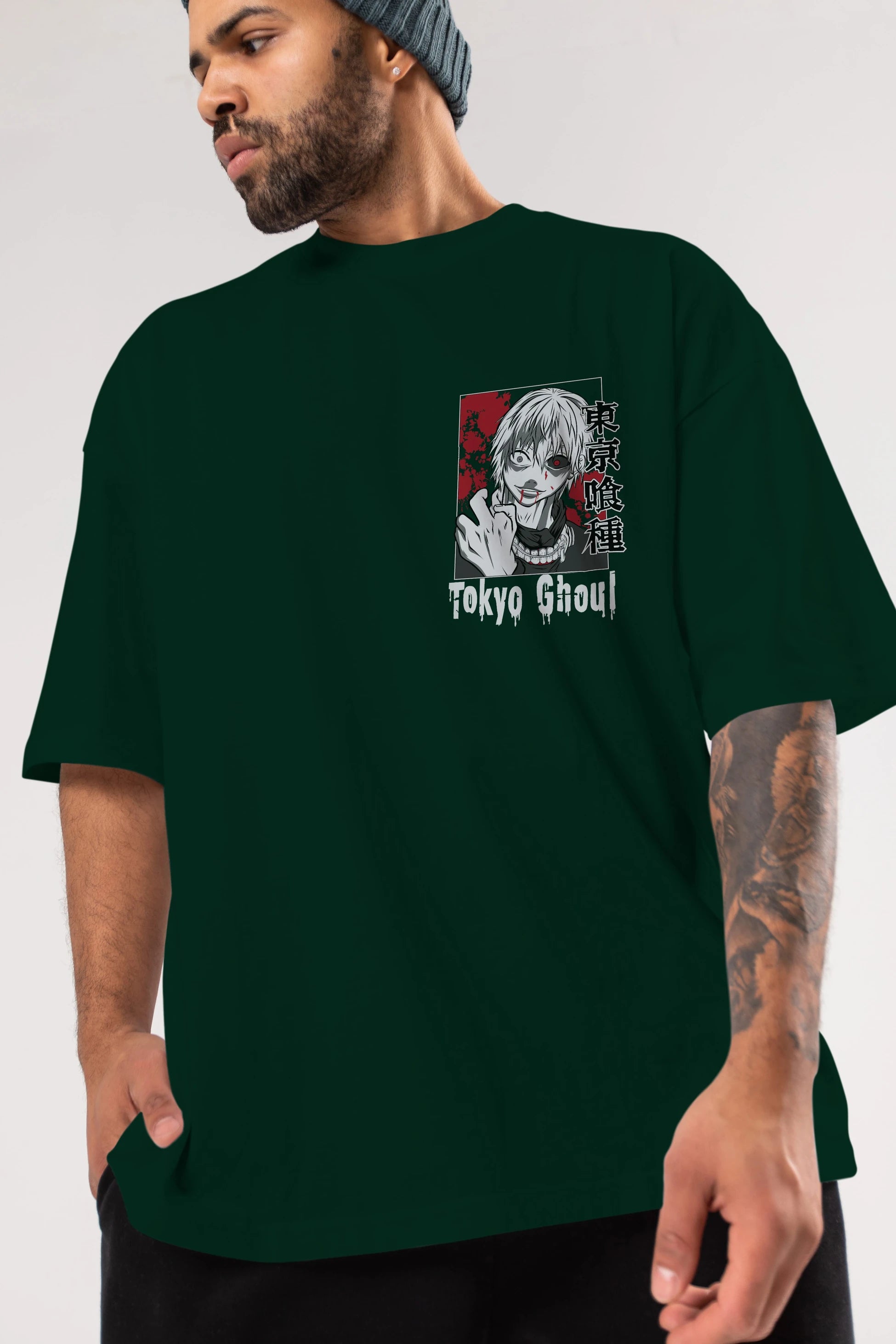 Kaneki Ken TOKYO GHOUL Ön Sol Baskılı Oversize t-shirt Erkek Kadın Unisex %100 Pamuk Bisiklet Yaka tişort
