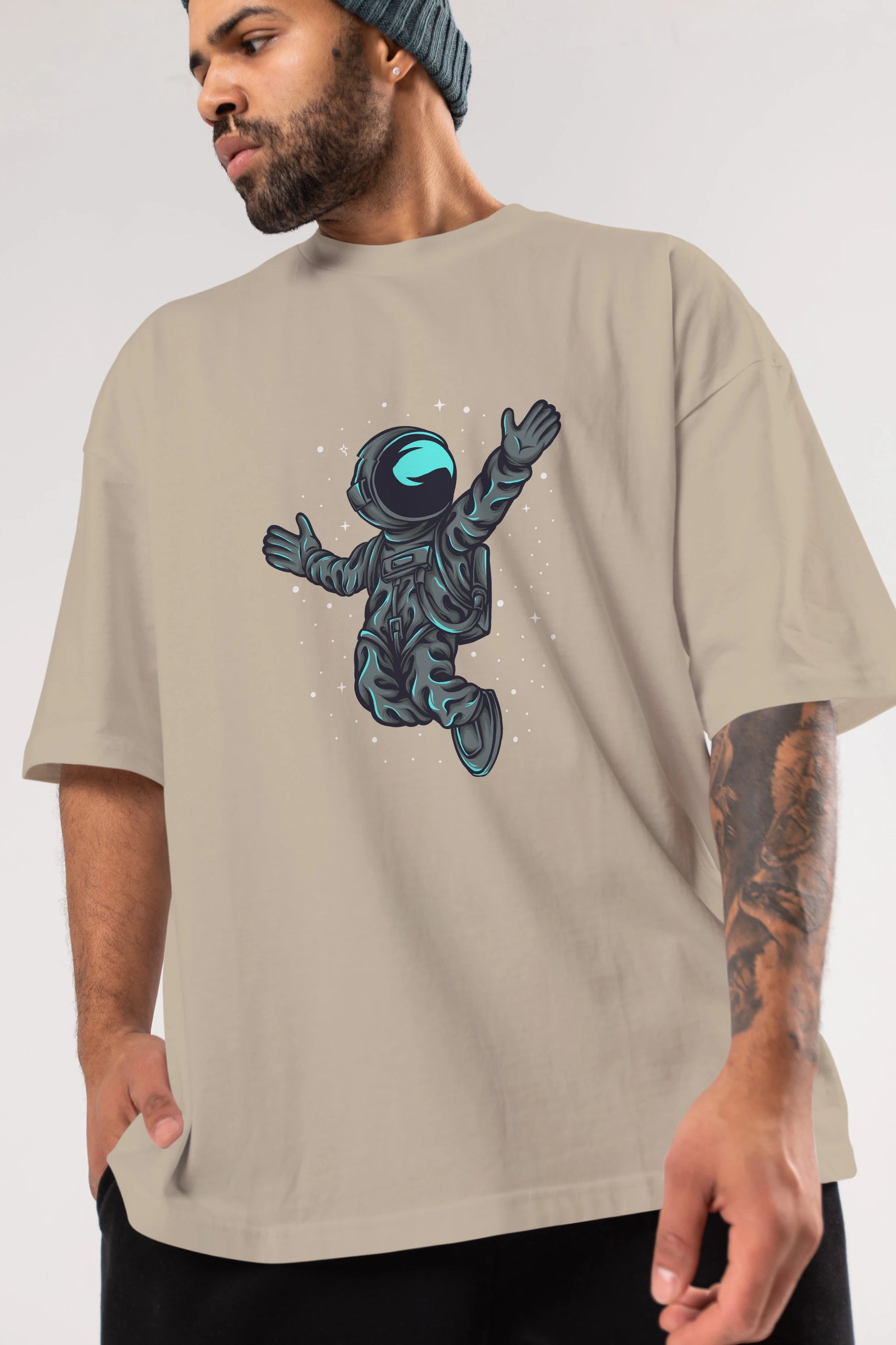Happy Astronaut Ön Baskılı Oversize t-shirt Erkek Kadın Unisex